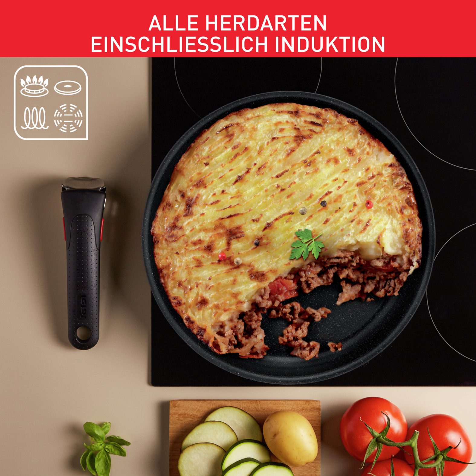 Tefal Pannenset Ingenio Black Stone Anti-aanbak, afneembare handgreep, thermo-signaal, voor alle kookplaten, inductie (set, 3-delig)