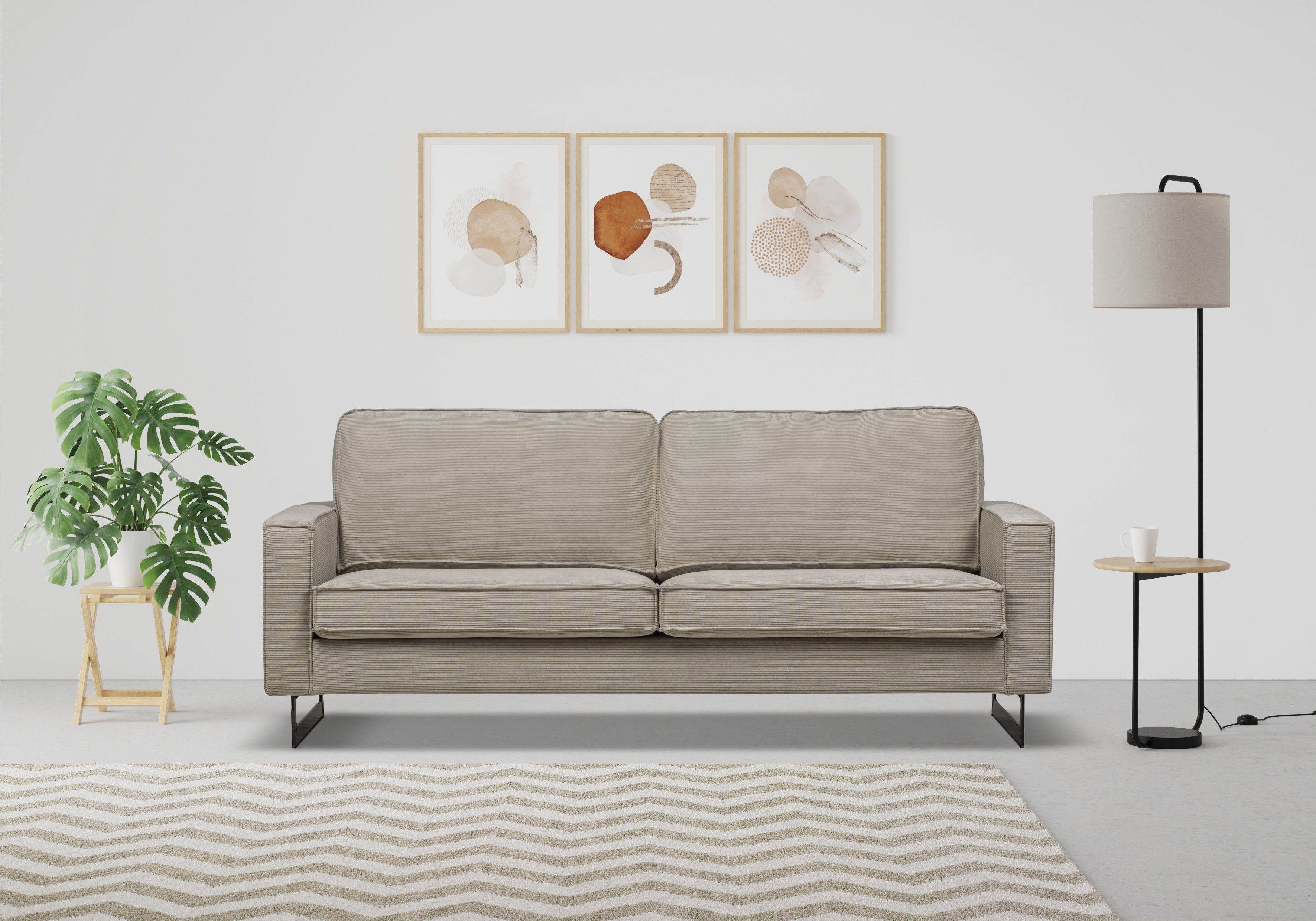 Places of Style 3-zitsbank Pinto, 206 cm, cord, chenille, leerlook