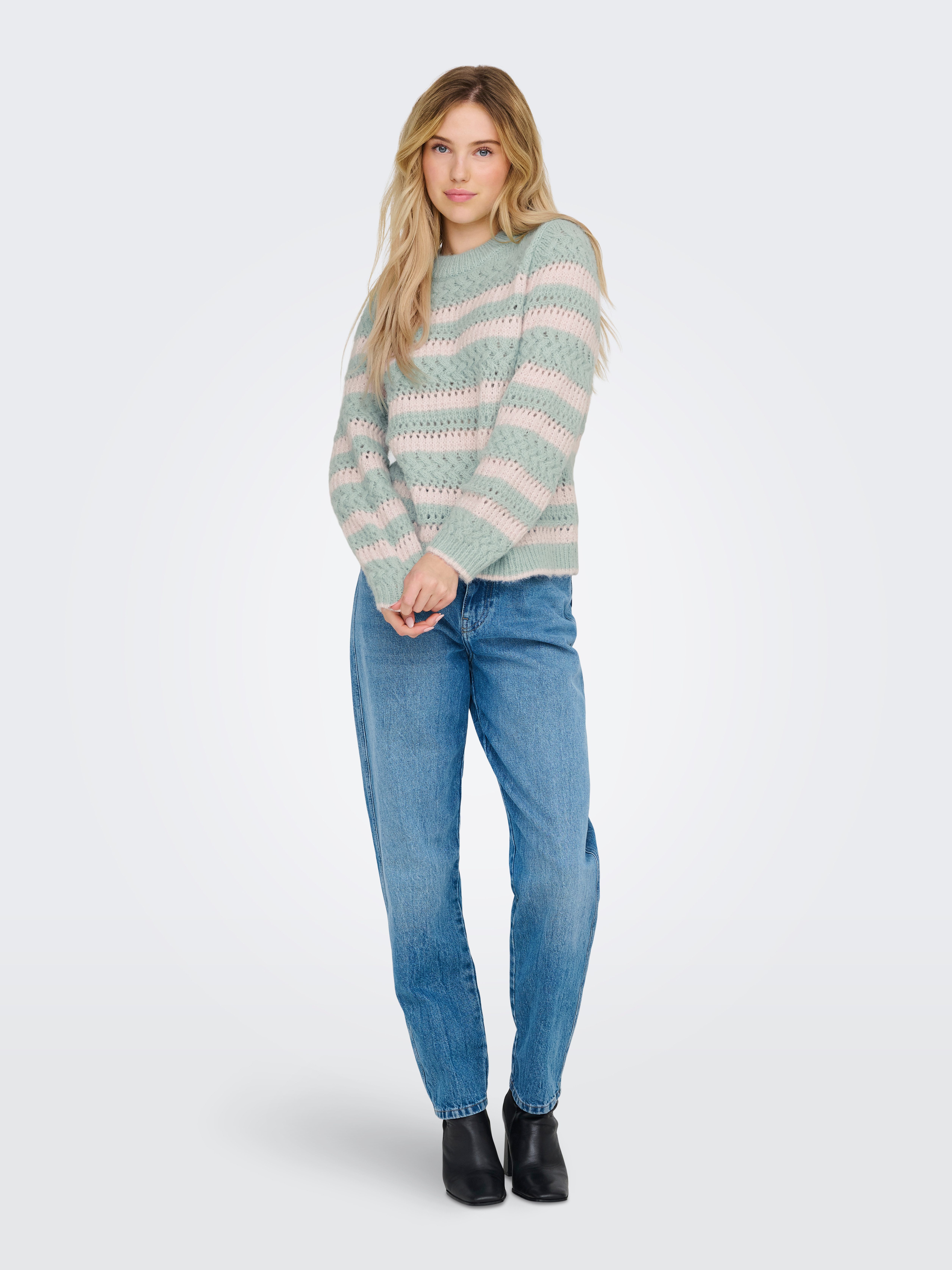 Only Trui met ronde hals ONLKIMA LS LIFE STRIPE O-NECK CC KNT