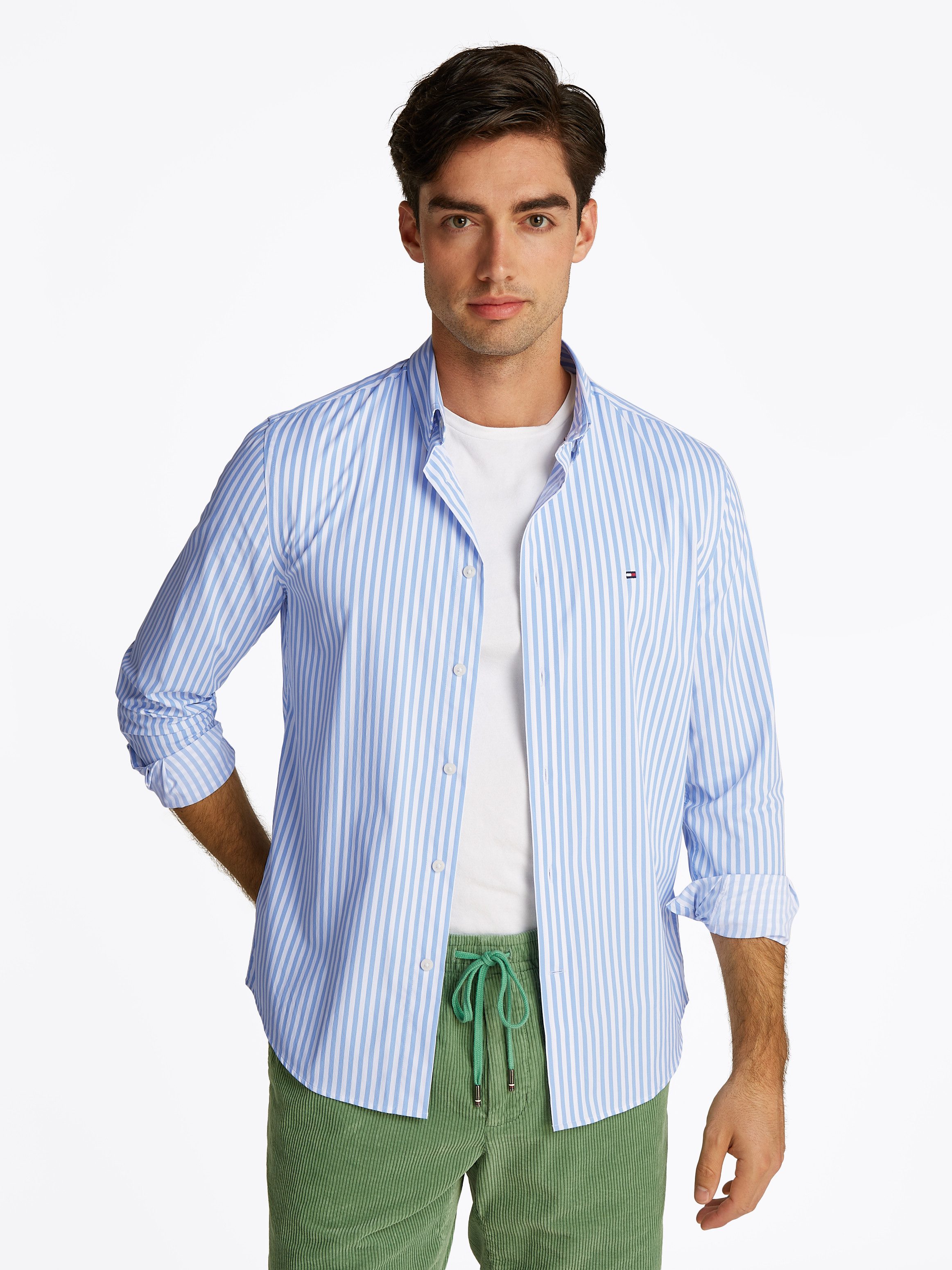 Tommy Hilfiger Overhemd met lange mouwen PERFORMANCE STRIPE RF SHIRT heren overhemden maat M blauw
