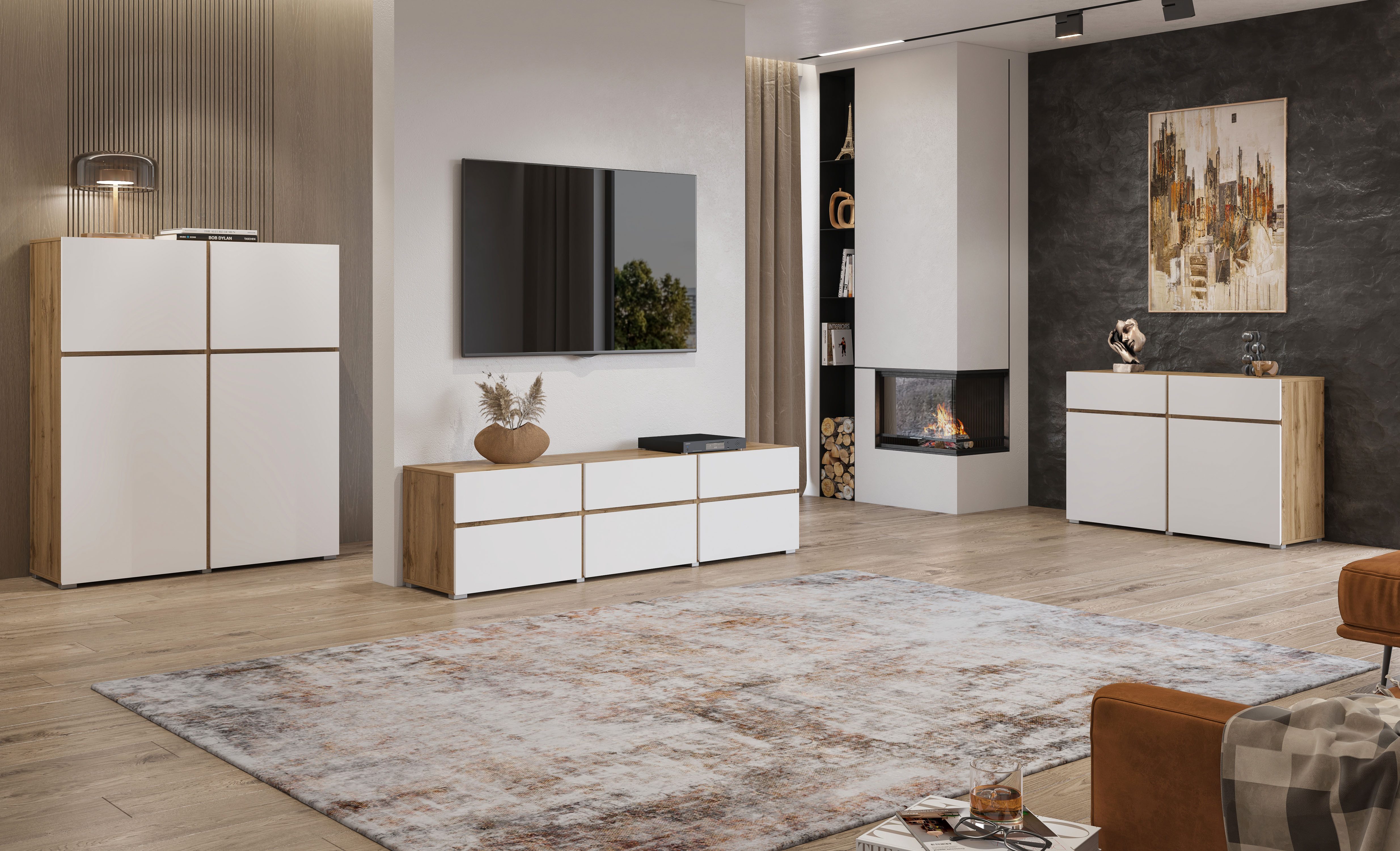 INOSIGN Highboard Cross, moderne greeploze hoge kast met 4 deuren,kast met deur Hoge kast, hoogte 139 cm met veel bergruimte, planken verstelbaar