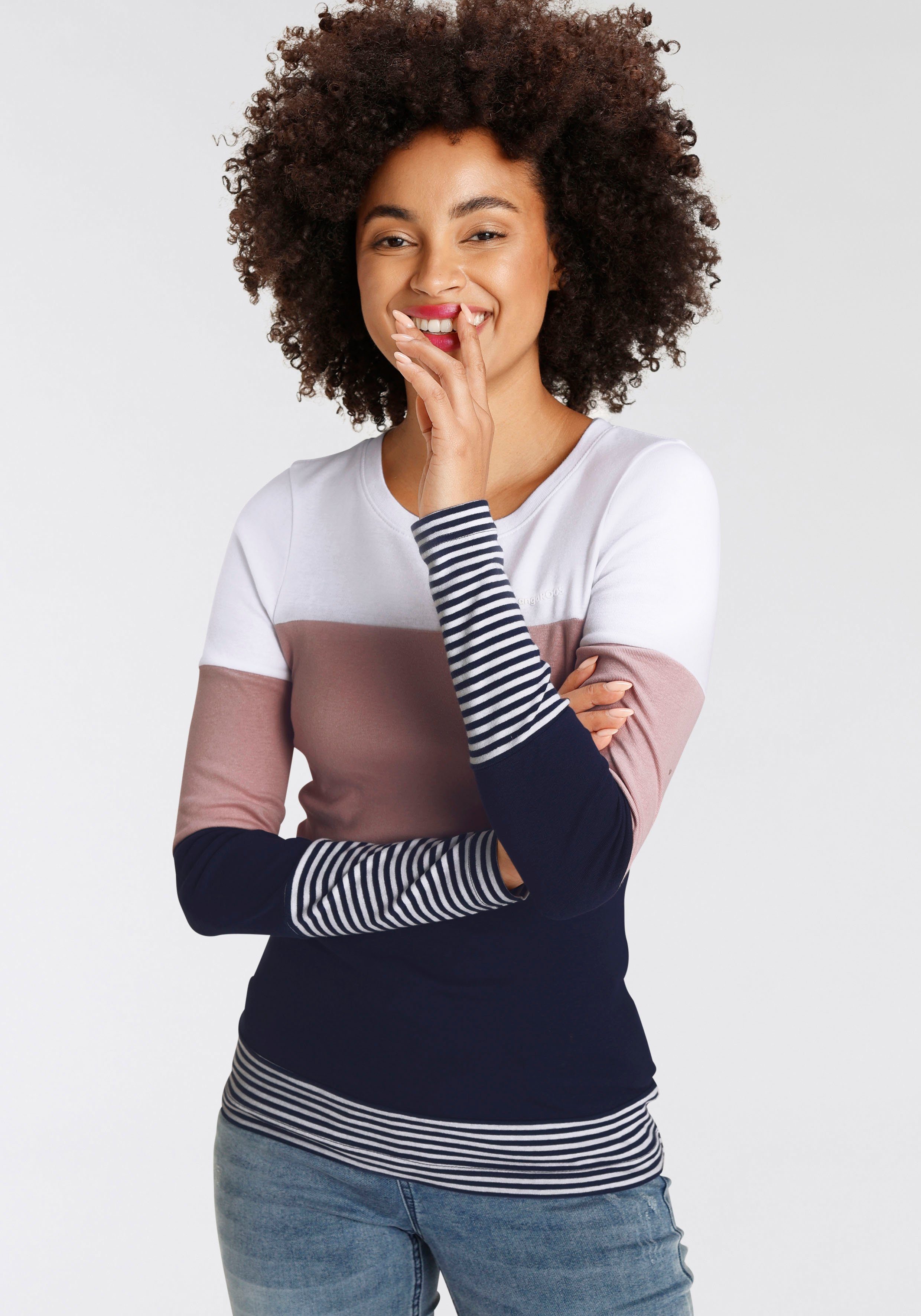 KangaROOS Longsleeve met lange mouwen, figuurvolgende pasvorm, colourblocking-look