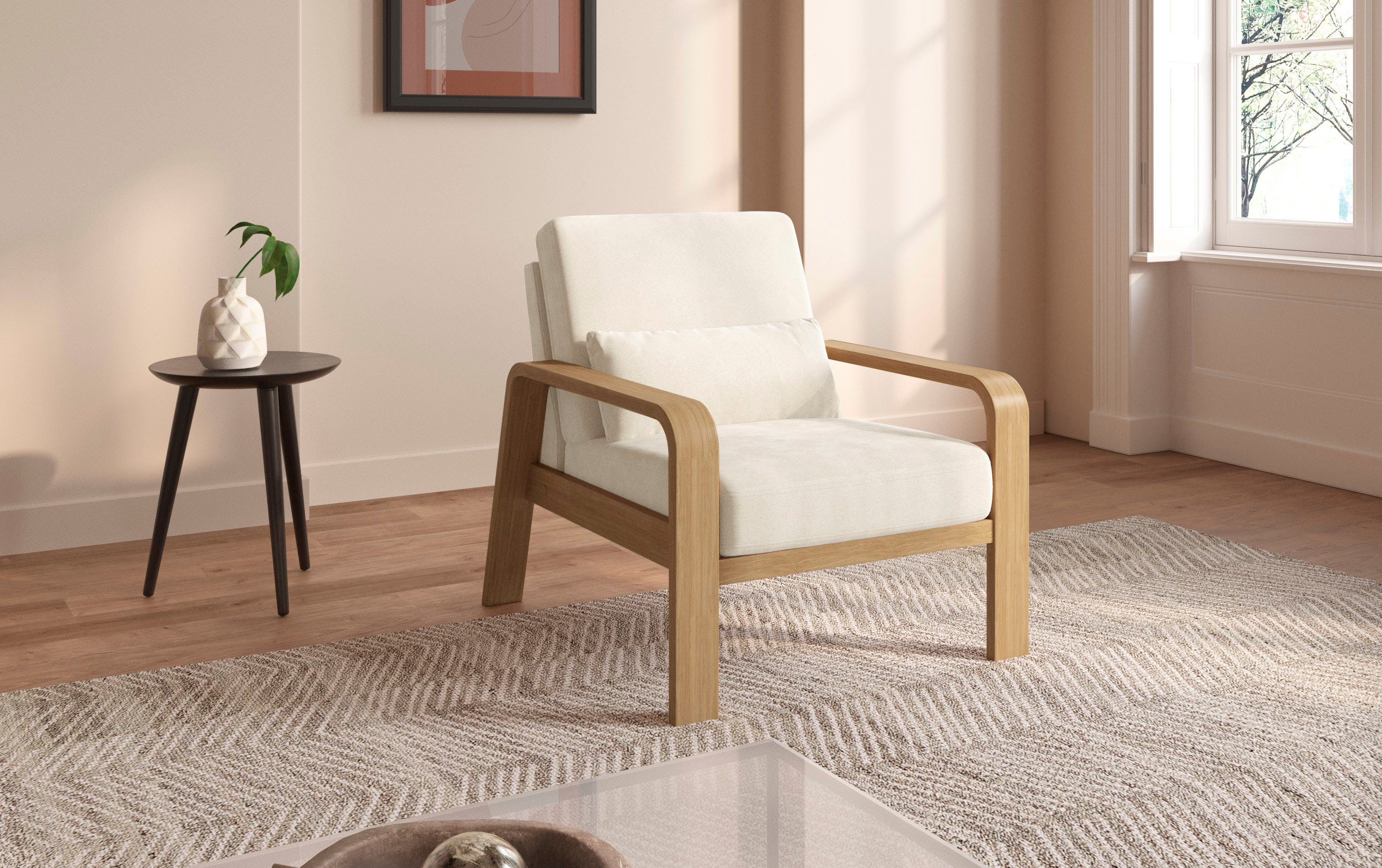 sit&more Fauteuil Kolding Armleuningen van natuurlijk beukenhout, verschillende bekledingen en kleuren