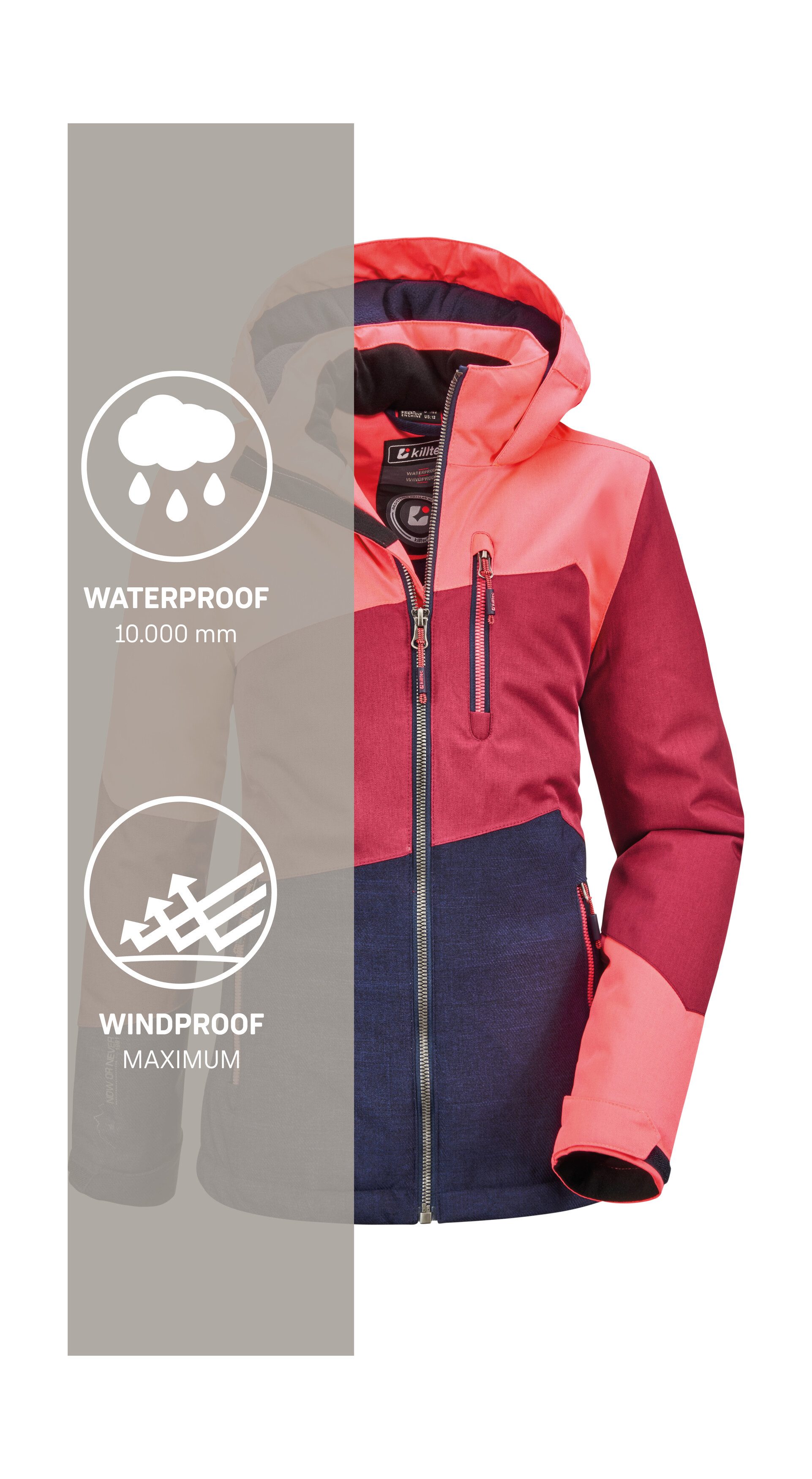 Killtec Outdoorjack Lynge GRLS JCKT B Waterdichte winterjas met capuchon, fleece, verstelbare mouwen