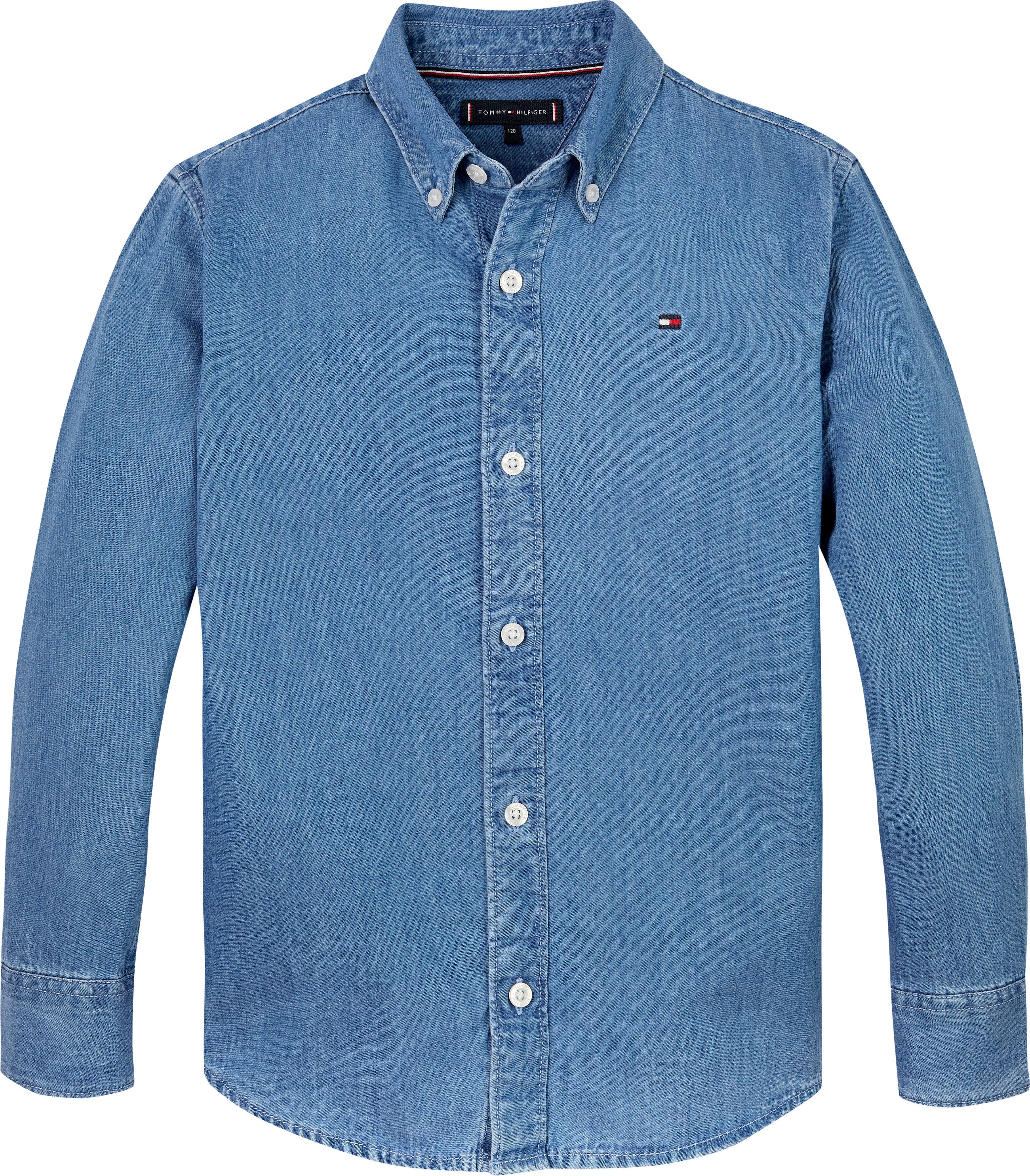 Tommy Hilfiger Overhemd met lange mouwen DENIM CHAMBRAY SHIRT LS in blauwe wassing, met logoborduring