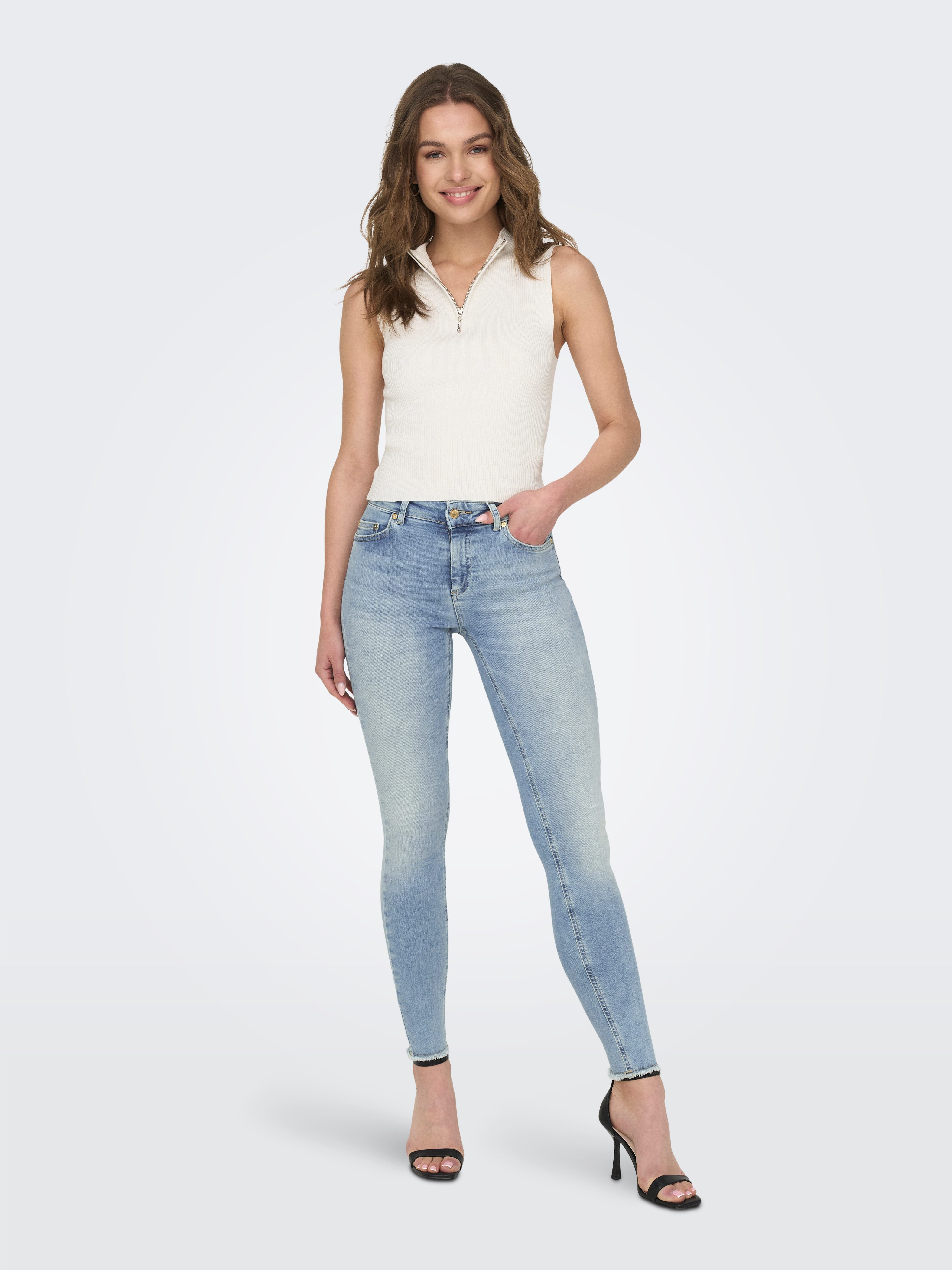 Only Ankle jeans ONLBLUSH MID SK ANK RAW met iets gerafelde voetzoom