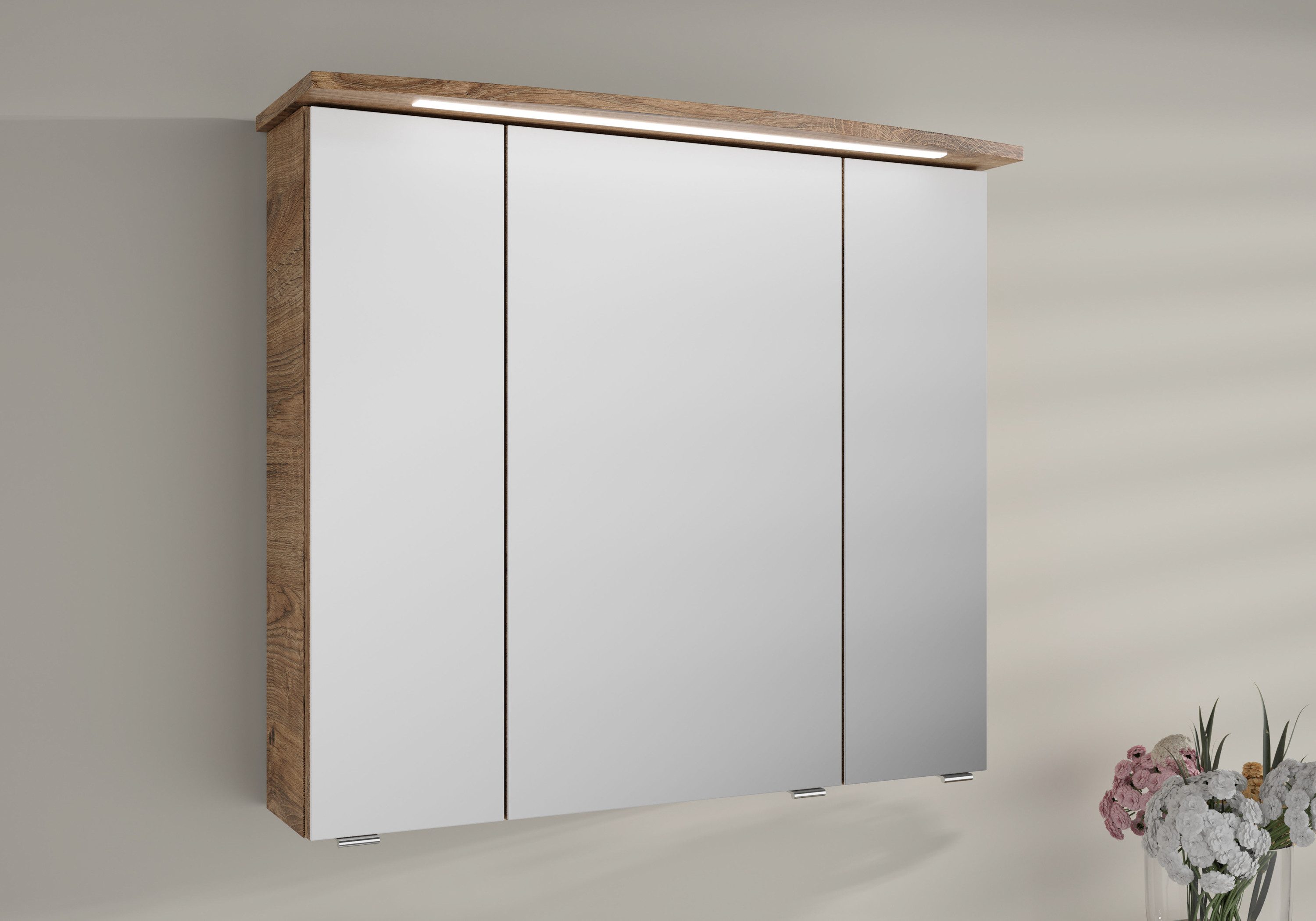 Saphir Badmeubelset Serie 4010 2-delig keramische wastafel met LED-spiegelkast Badkamer set 84 cm breed, incl. deurdemper, 3 deuren, 2 lades (set)