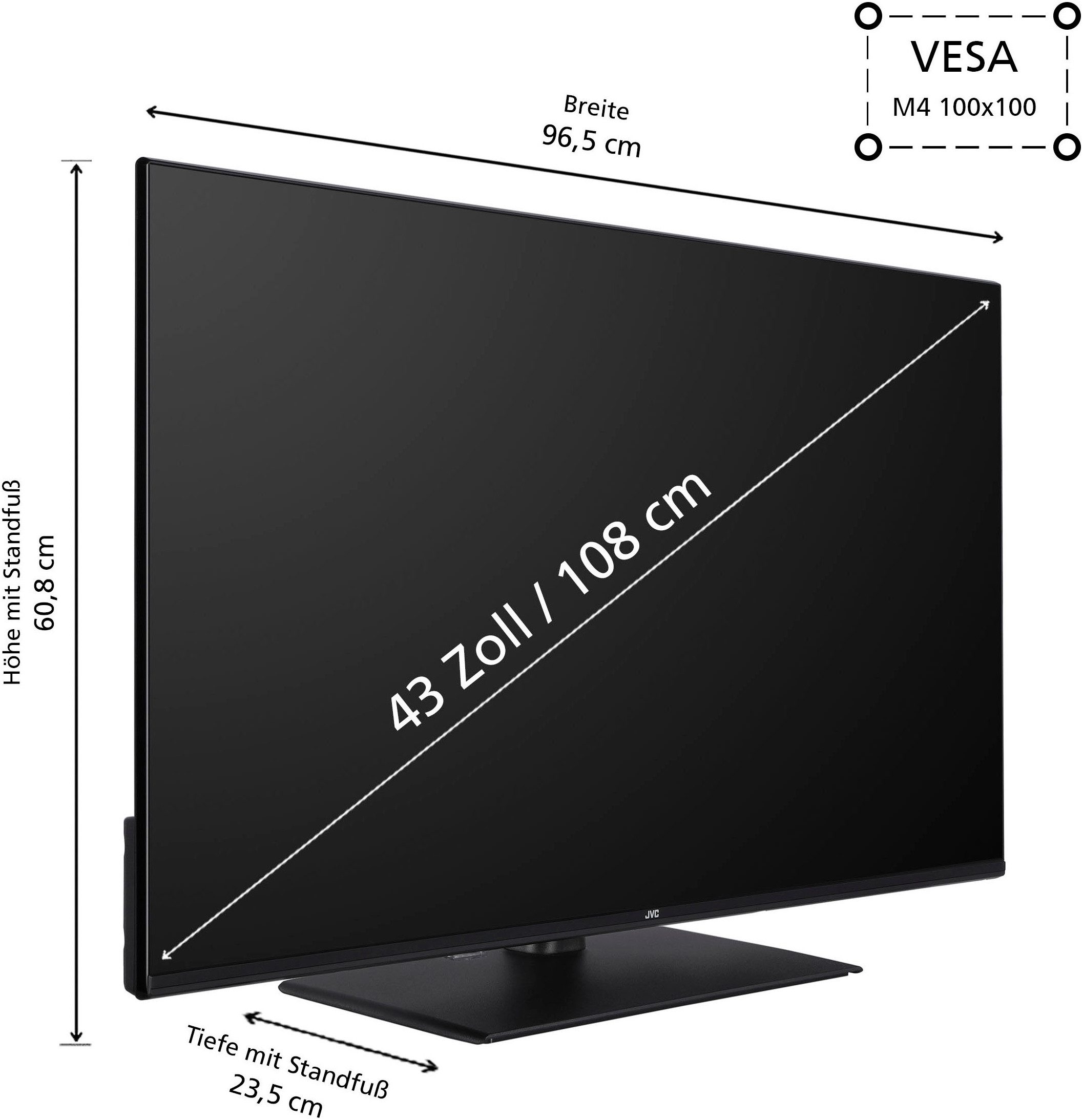 JVC QLED-TV LT-43VUQ3455, 108 cm / 43", 4K Ultra HD, Smart TV