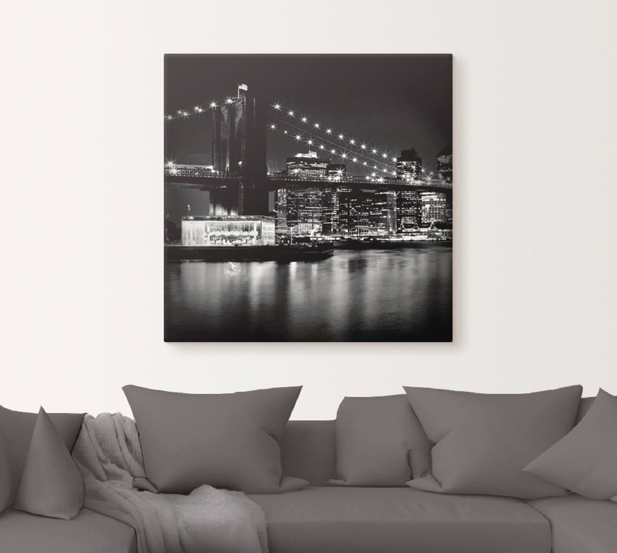 Artland Artprint New York Brooklyn Bridge 's nachts als artprint op linnen, poster in verschillende formaten maten