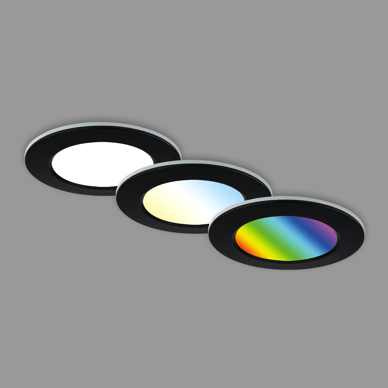 Briloner Leuchten Ledinbouwlamp 3-pack LED inbouwlampen RGB-CCT, zwart 3-delige set led inbouwspots, rgb cct, inbouwspots bad, bad ip65,