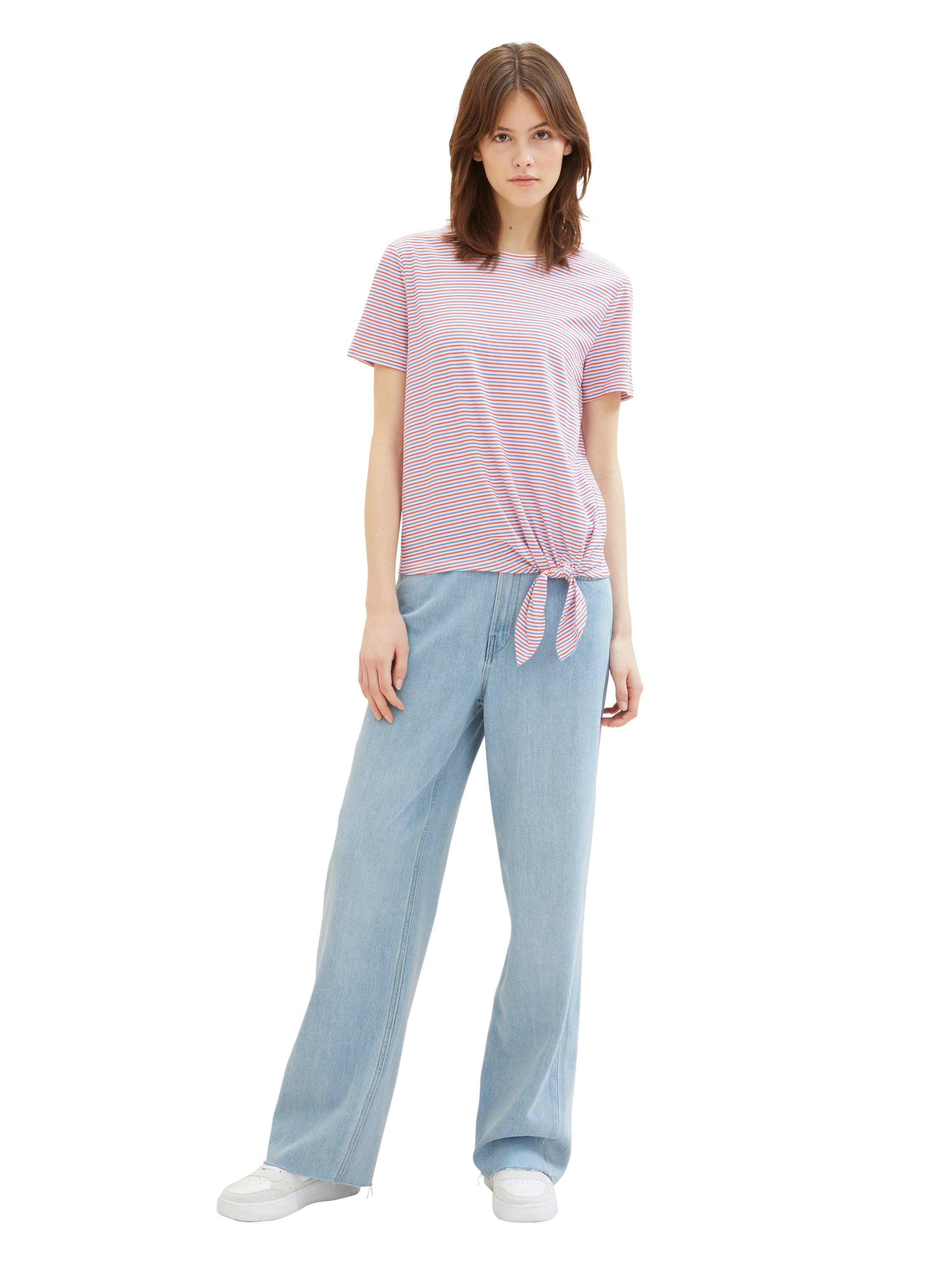 Tom Tailor Denim T-shirt met minimalprint en zij-knoop