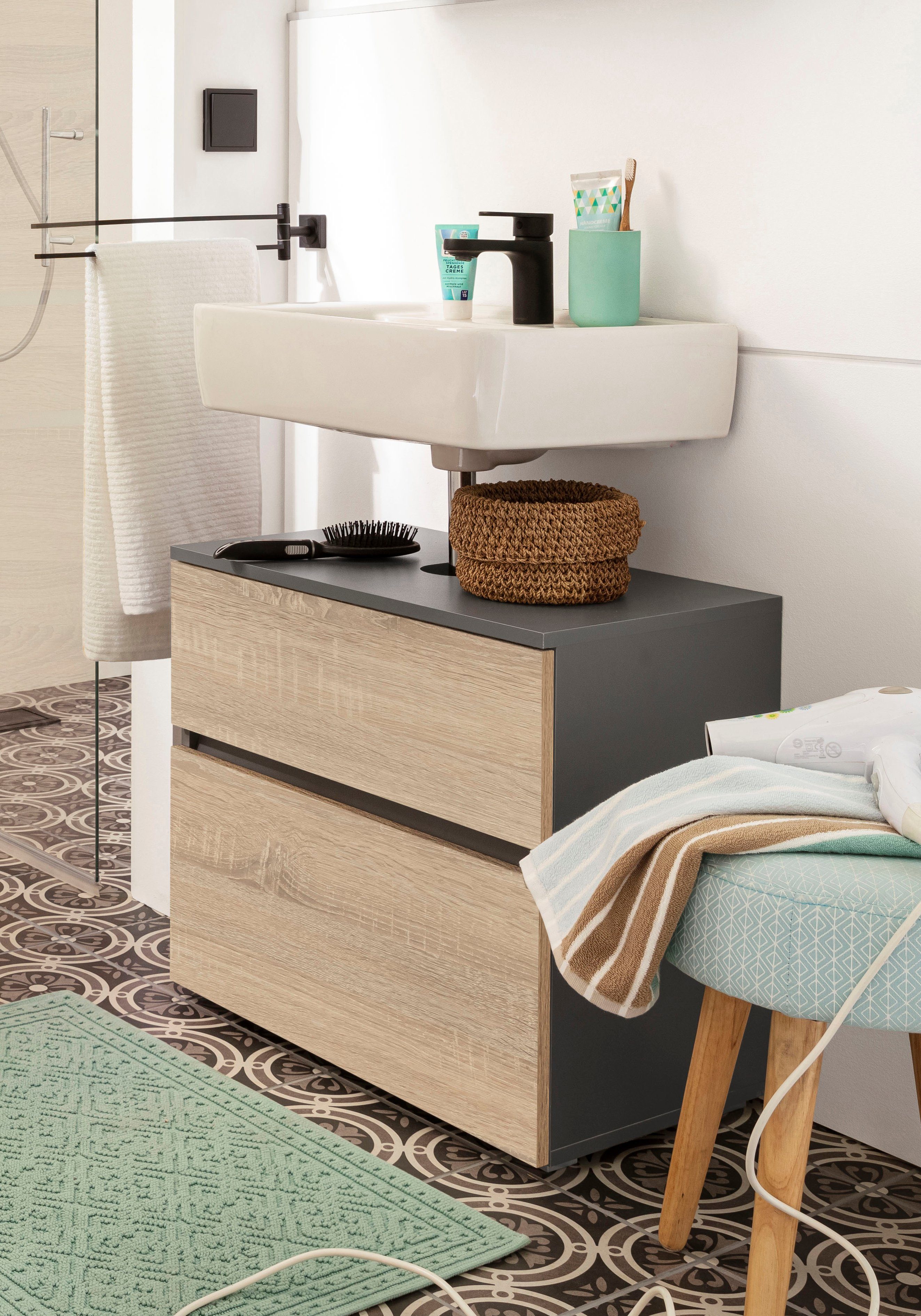 Home affaire Wastafelonderkast Wisla Sifon uitsparing, push-to-open functie, breedte 60 cm, hoogte 55 cm