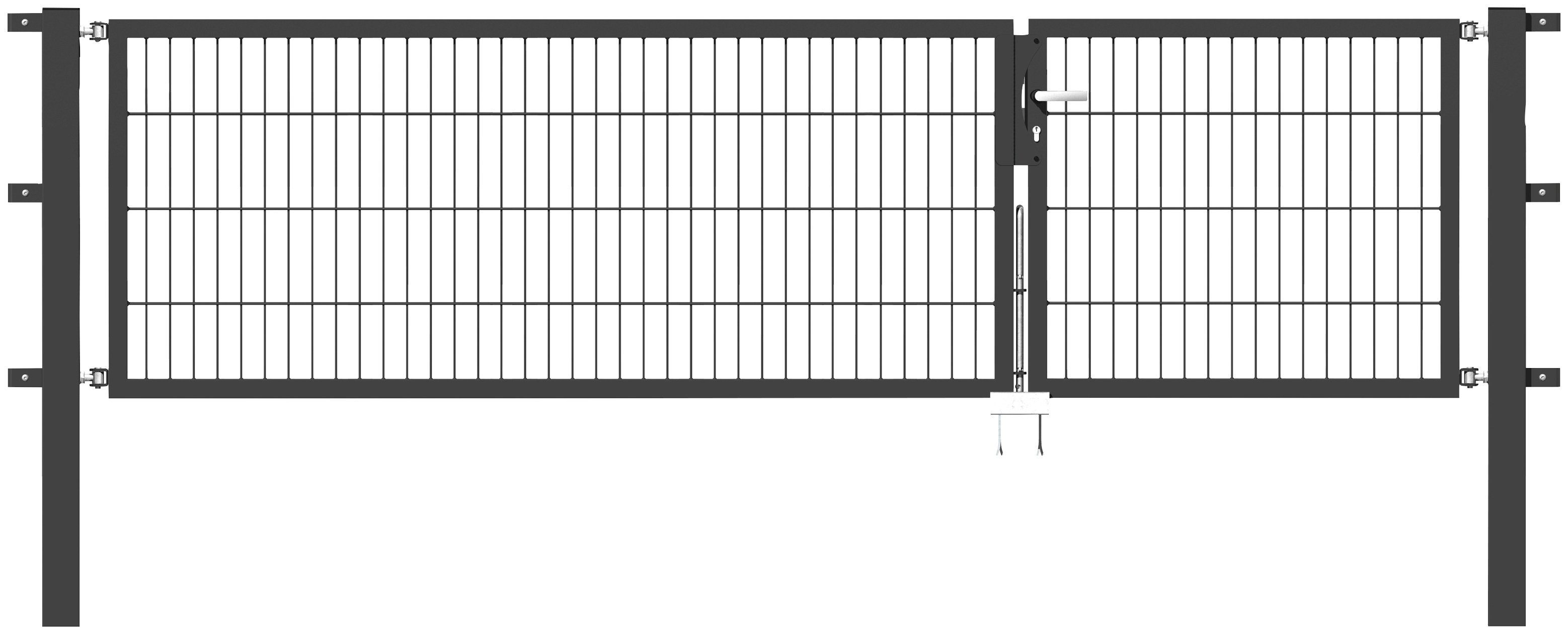 GAH Alberts Deur met dubbel hek Flexo 300 cm breedte (100 + 200 cm), in verschillende hoogten hekken maat 300 cm x 80 cm grijs