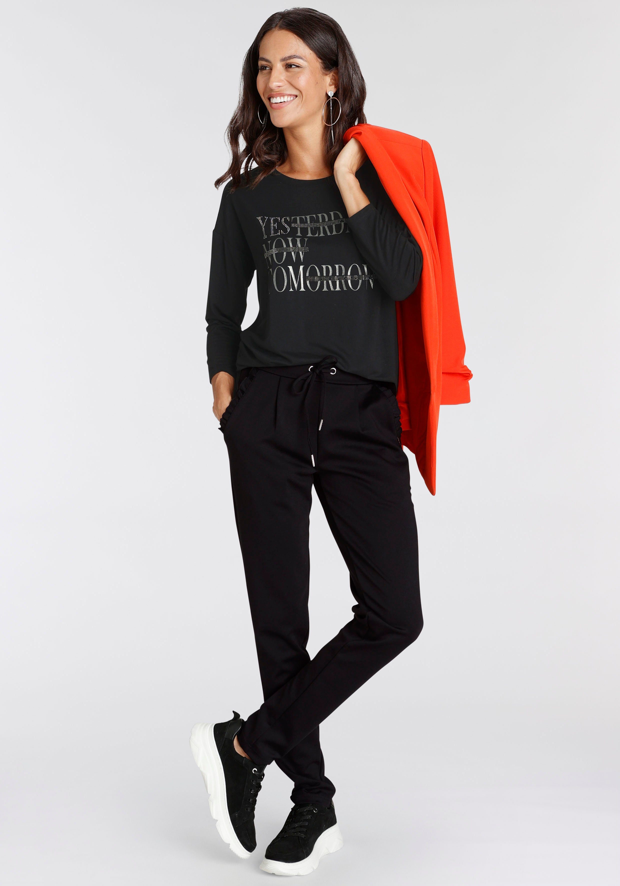 Laura Scott Shirt met 3/4-mouwen casual pasvorm, ronde hals, elastisch materiaal