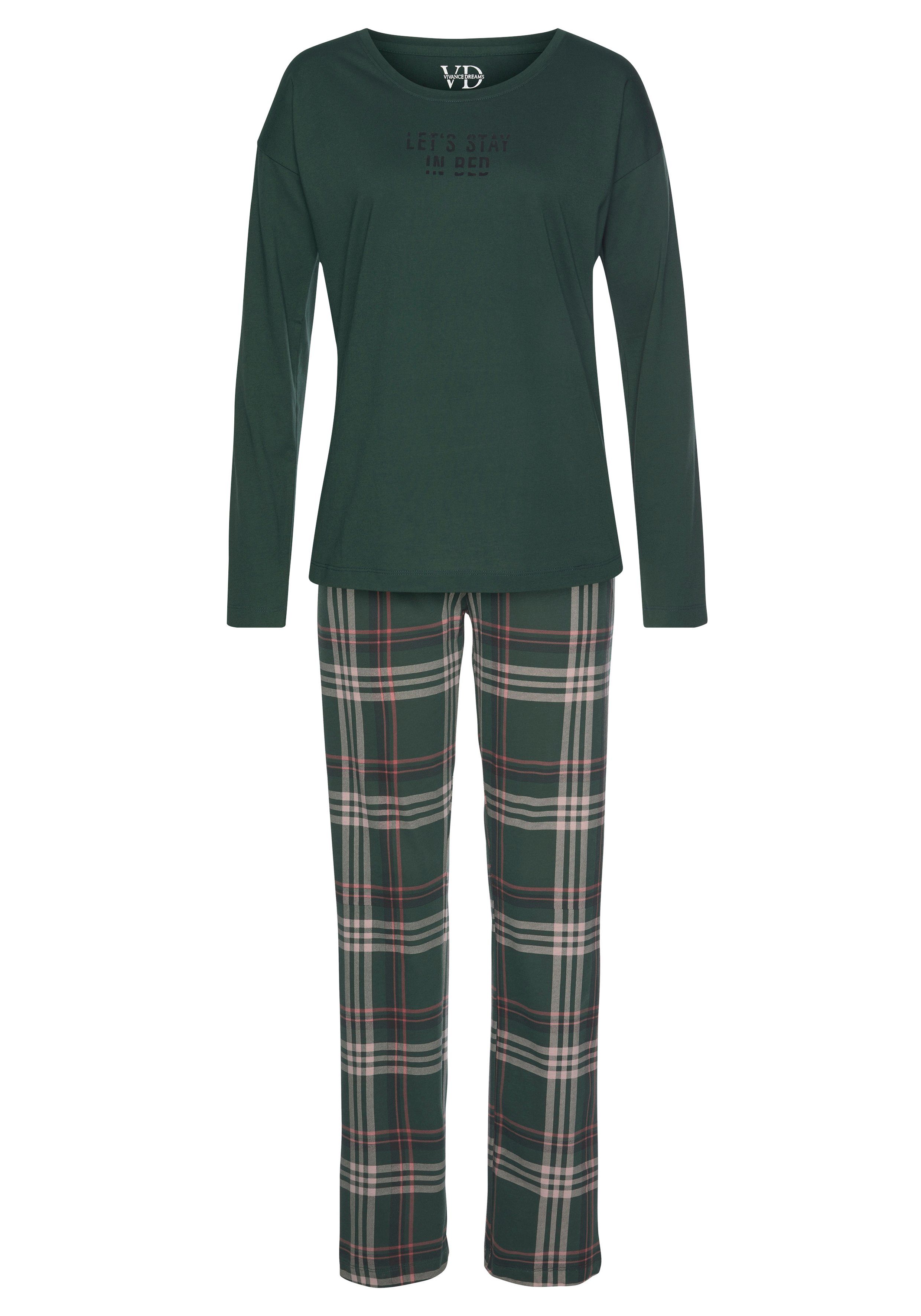 Vivance Dreams Pyjama met opschrift en gedessineerde broek (2-delig, 1 stuk)