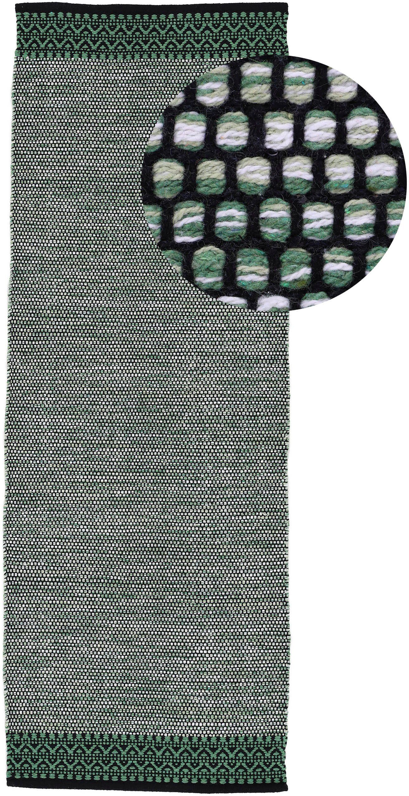 carpetfine Loper Kelim Mia Katoenen tweezijdig te gebruiken kleed lopers maat 75x240 cm groen