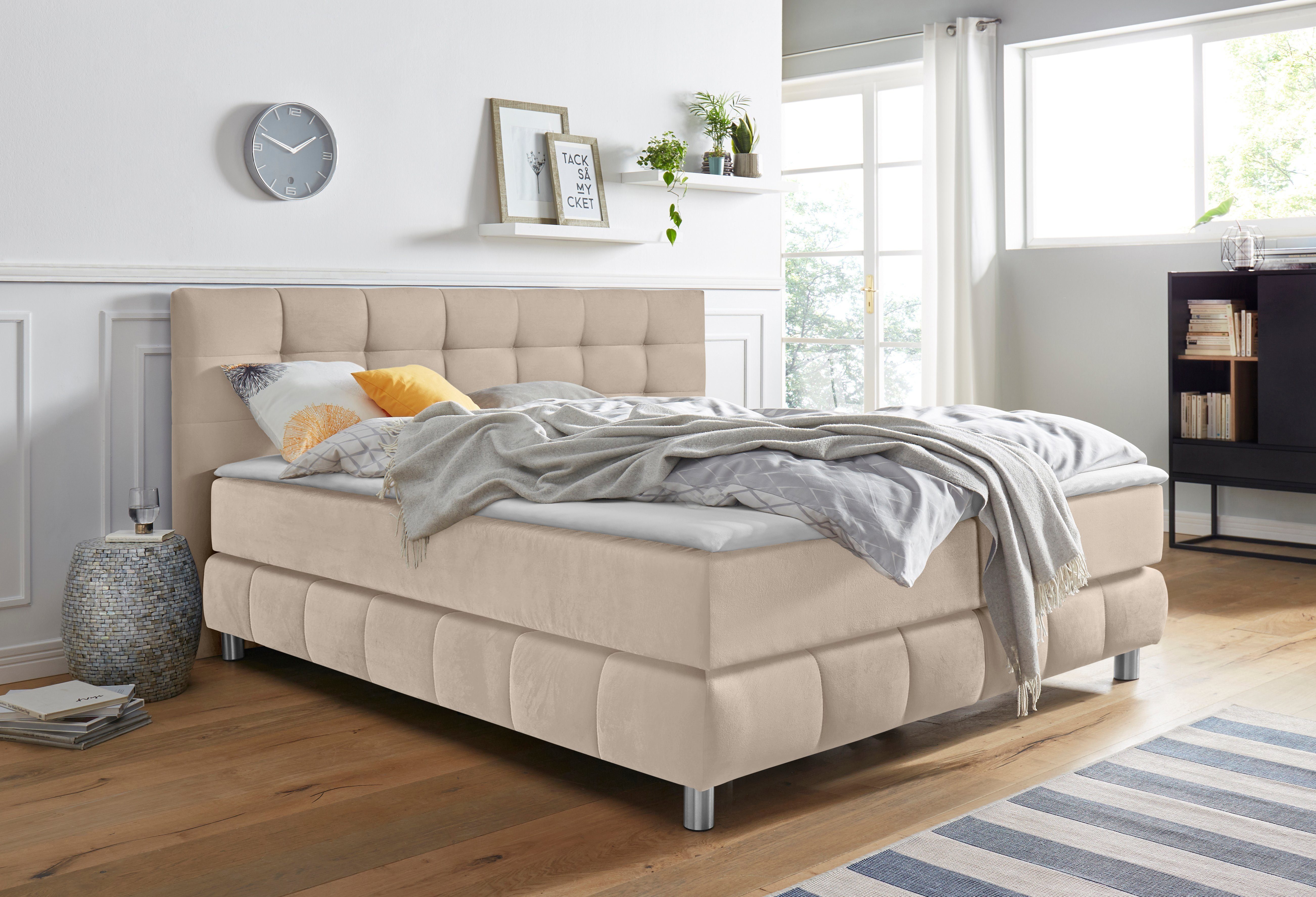 andas Boxspring Salo XXL in fluwelige look of structuurstof, 6 breedten in extra lang 220 cm, 4 hardheden boxsprings beige