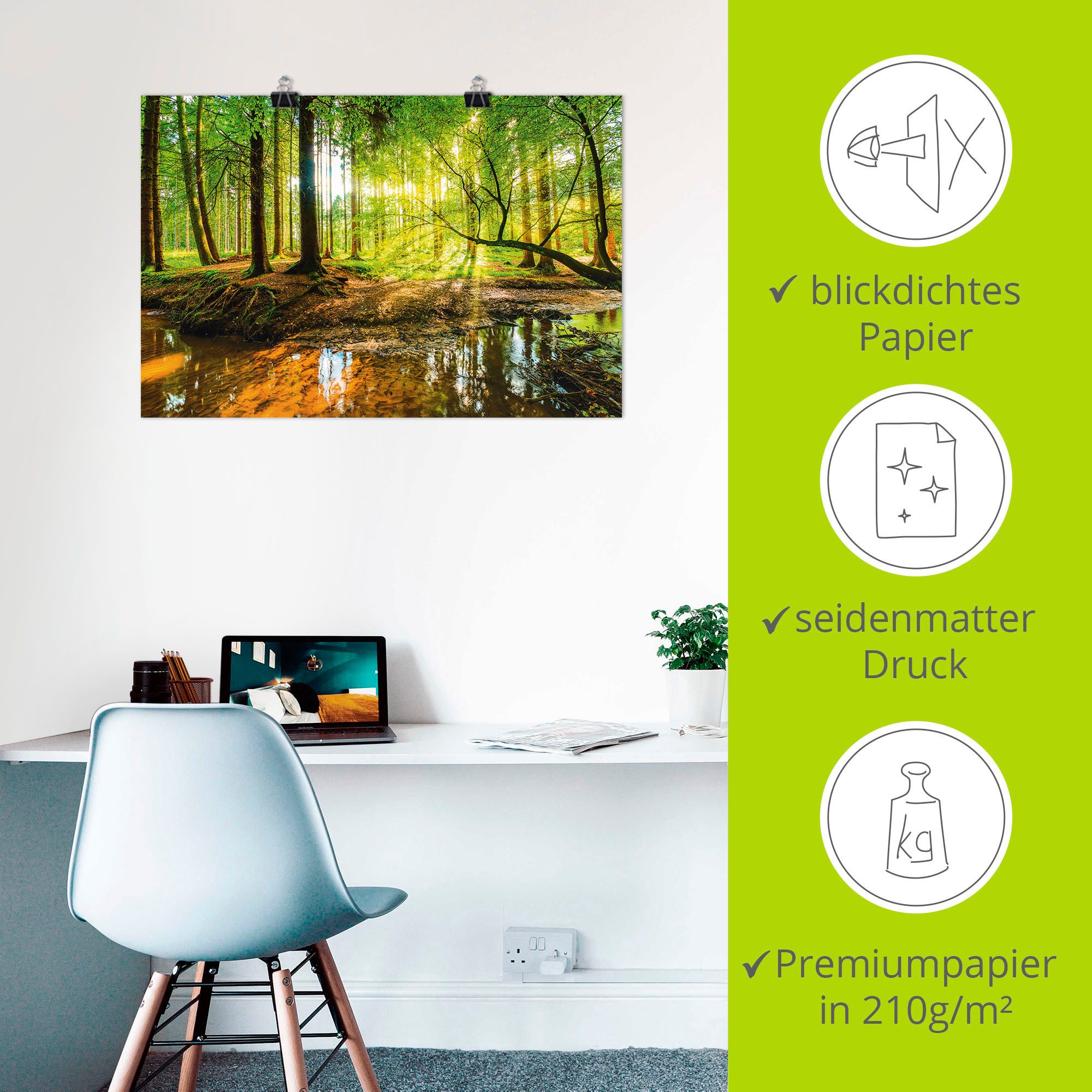 Artland Artprint Bos met beek als artprint van aluminium, artprint voor buiten, artprint op linnen, poster, muursticker