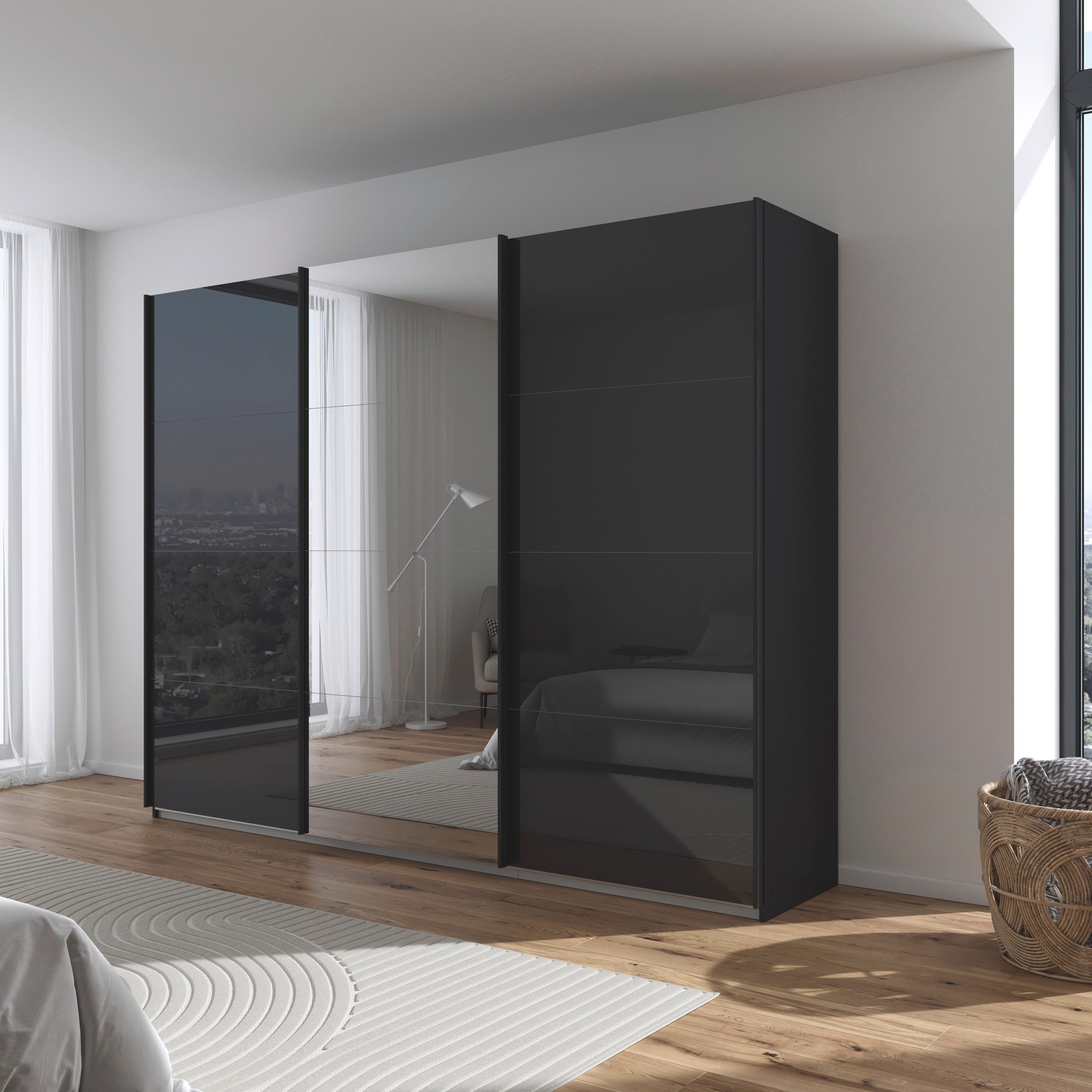 rauch Schuifdeurkast Kledingkasten kast garderobe AGORDO met glazen front doordachte binnenuitrusting, in 4 breedtes en 2 hoogtes made in germany