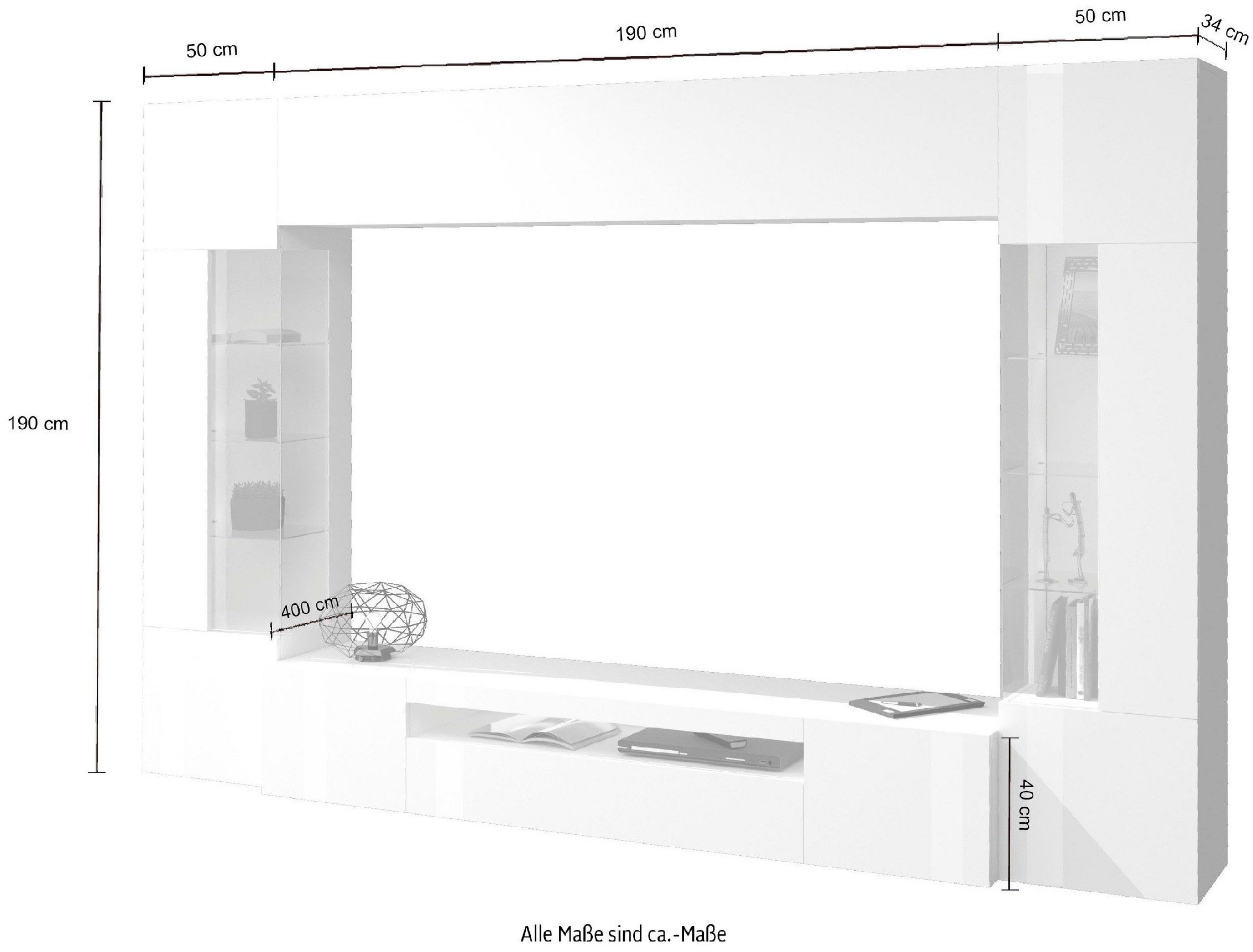 INOSIGN Wandmeubel New Egypt bestaande uit 2 opbergvitrines, 1 lowboard, 1 hangkast (4-delig)