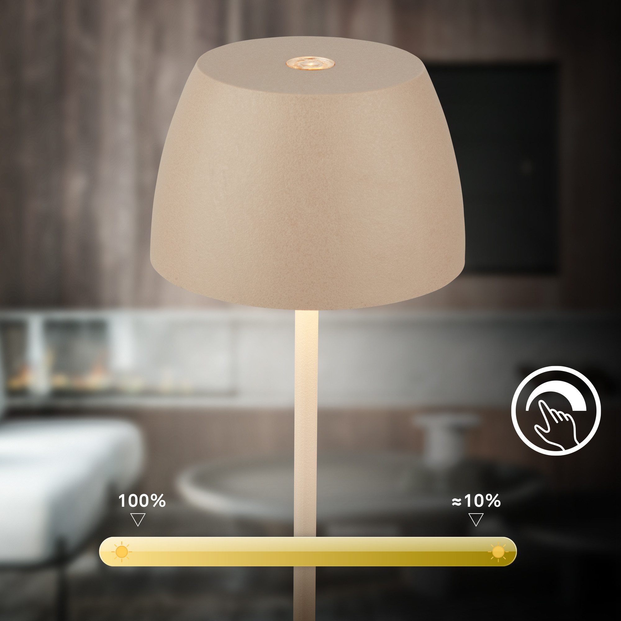 Briloner Leuchten Tafellamp 2-pack LED tafellamp draadloos, beige 2-delige set tuinverlichting, h: 47,2cm, schemerschakelaar, spie zwart