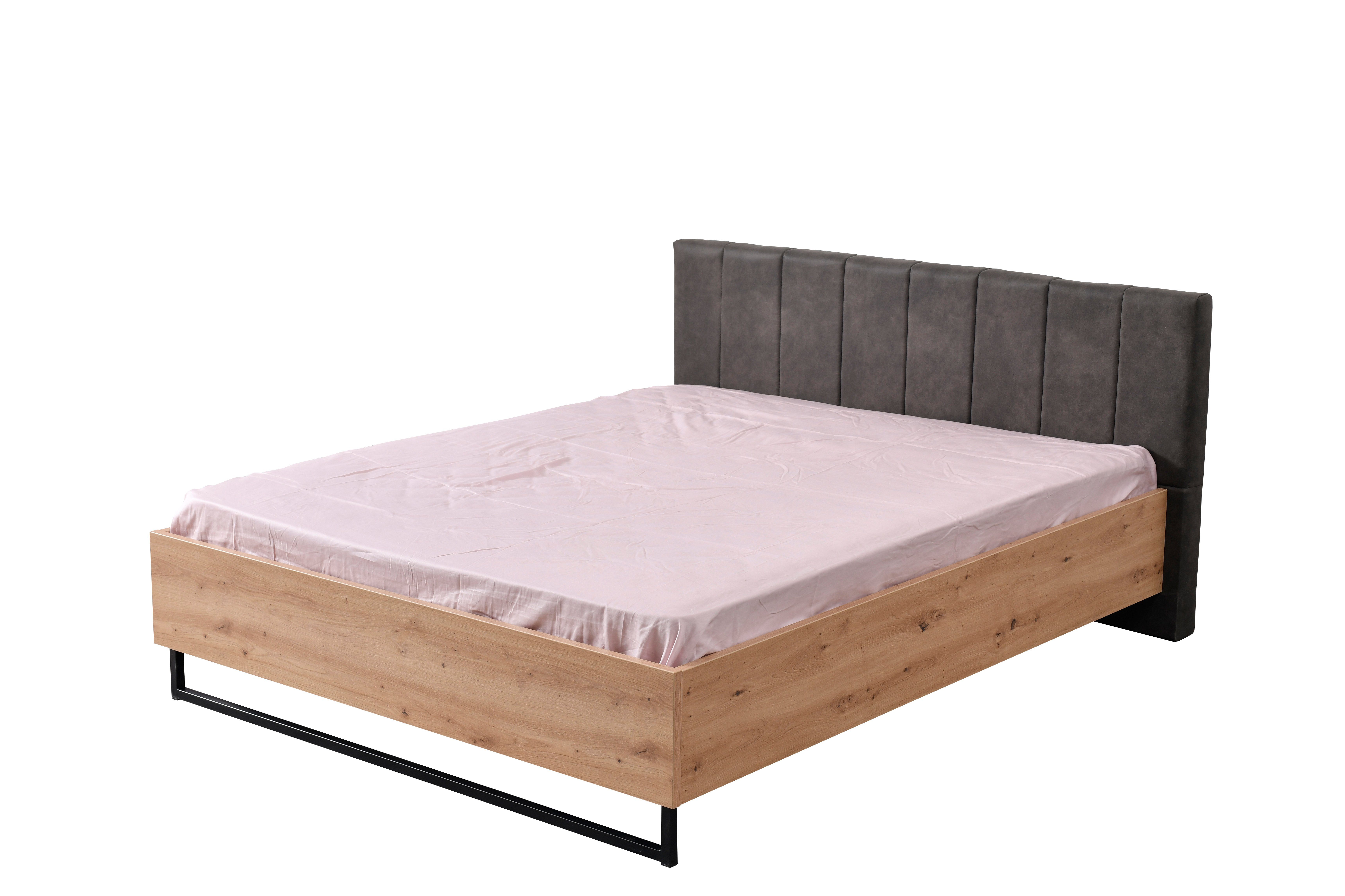 INOSIGN Bedframe Sardinië, FSC-gecertificeerd houtmateriaal met gepolsterde hoofdeinde, metalen voet in schaatsvorm, 160 of 180x200 cm