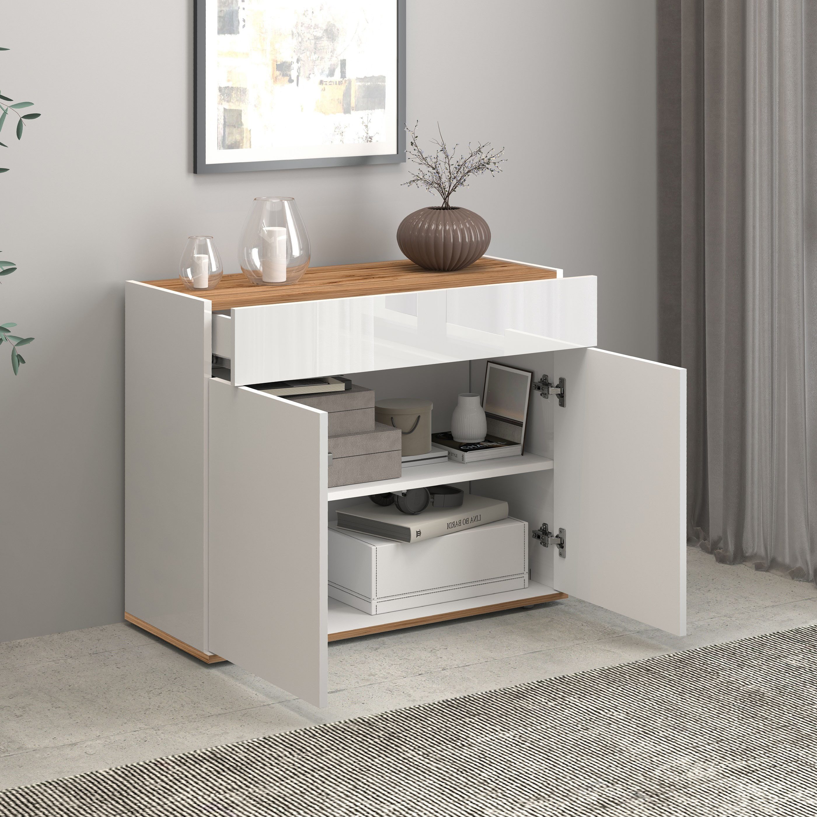 INOSIGN Dressoir Garda, Ladekast, Kast, Buffet 2 deuren, 1 lade, greeploos breedte 80,9 cm
