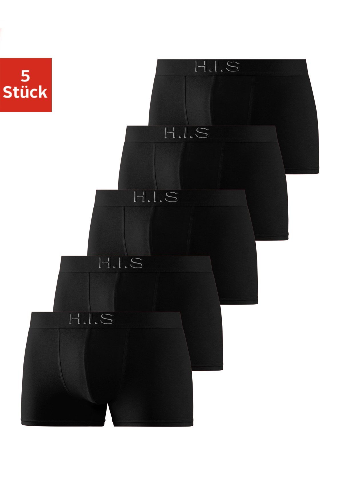 H.I.S Boxershort voor heren Logoweefband met 3D-effect (set, 5 stuks) heren boxershorts maat XL zwart