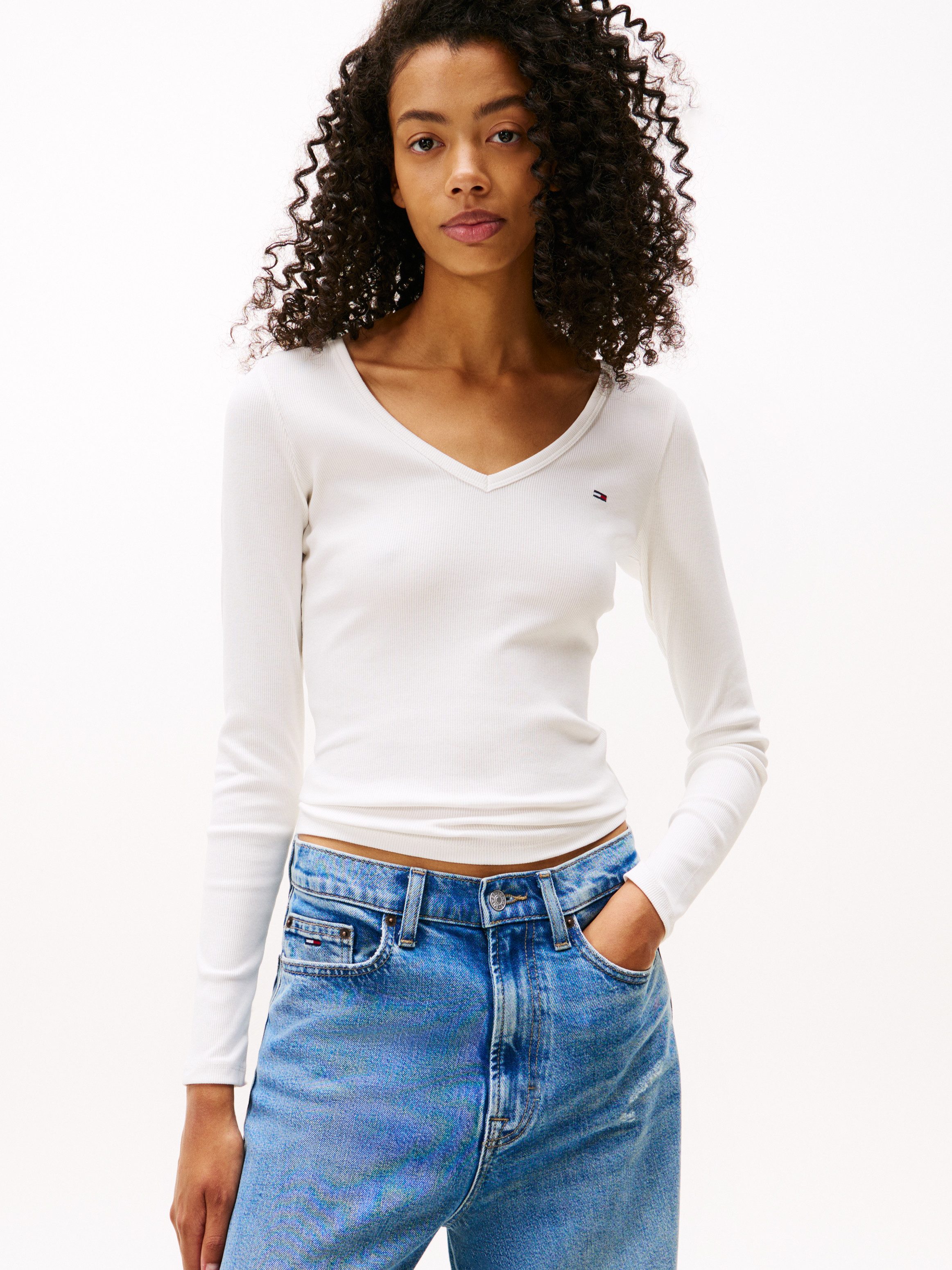 TOMMY JEANS Shirt met lange mouwen TJW SLIM ESSENTIAL RIB V LS