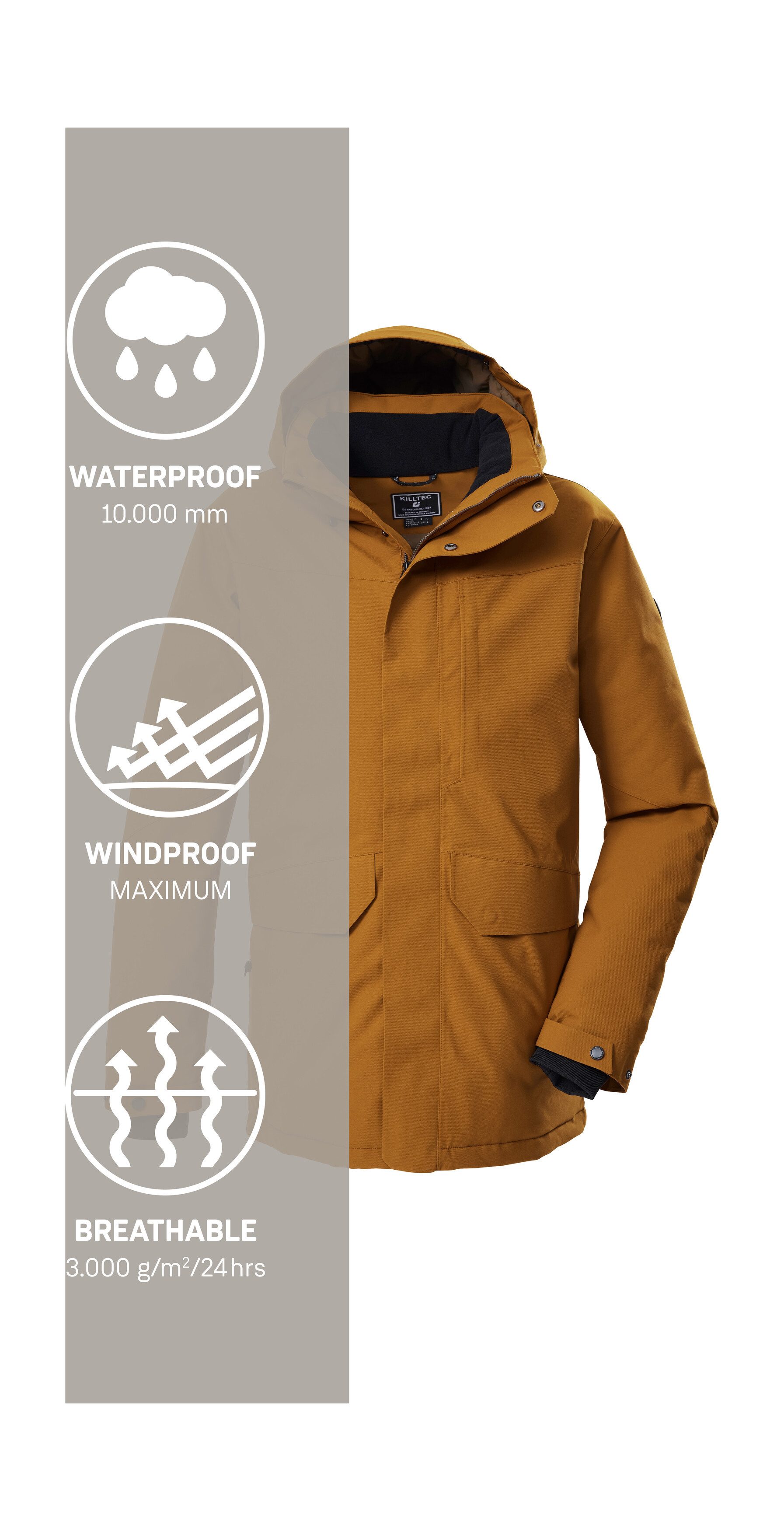 Killtec Parka KOW 85 MN PRK Water- en winddicht, ademend, afneembare capuchon, PFAs-vrij