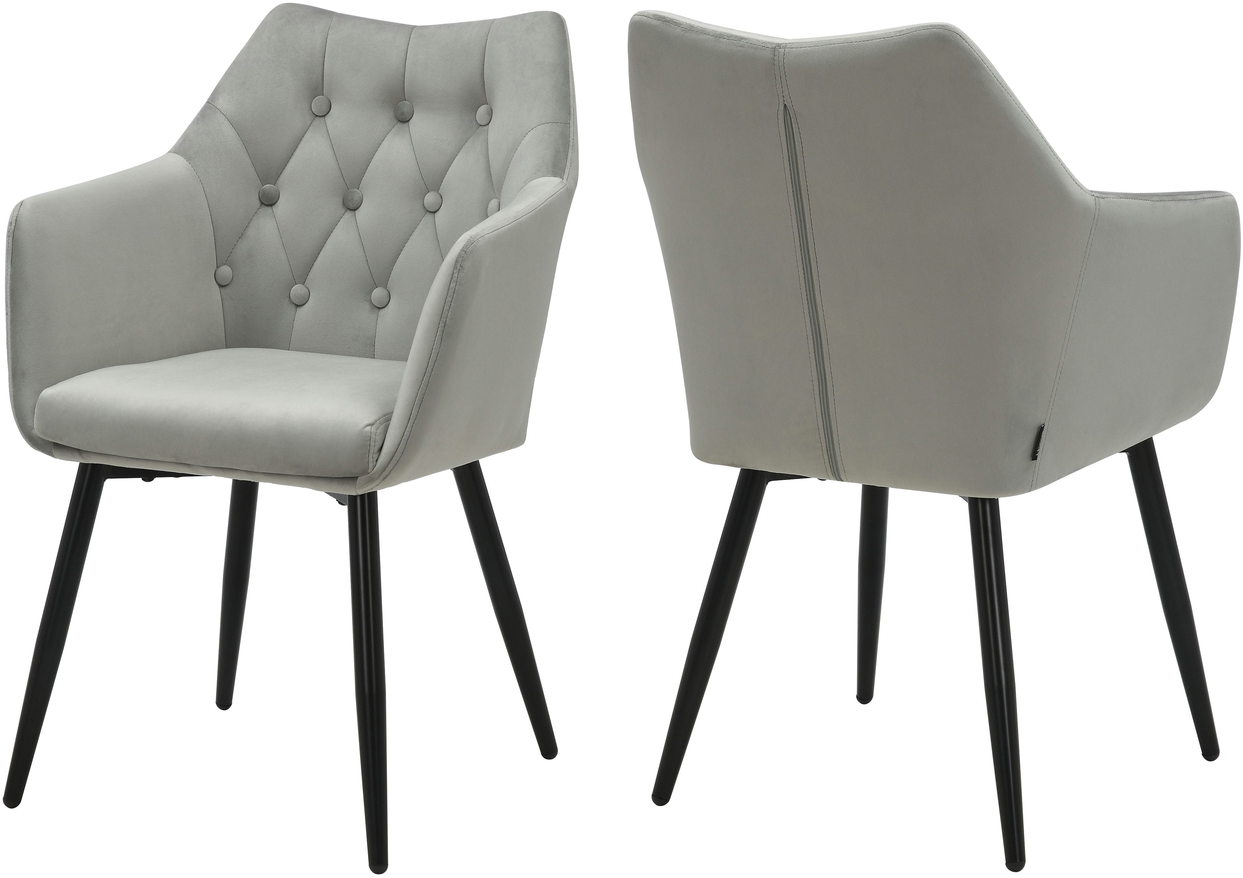 Home affaire Eetkamerstoel Alton schaalstoel, TOPSELLER! met zachte velours, armstoel met aantrekkelijke knoopverwerking (set, 2 stuks)