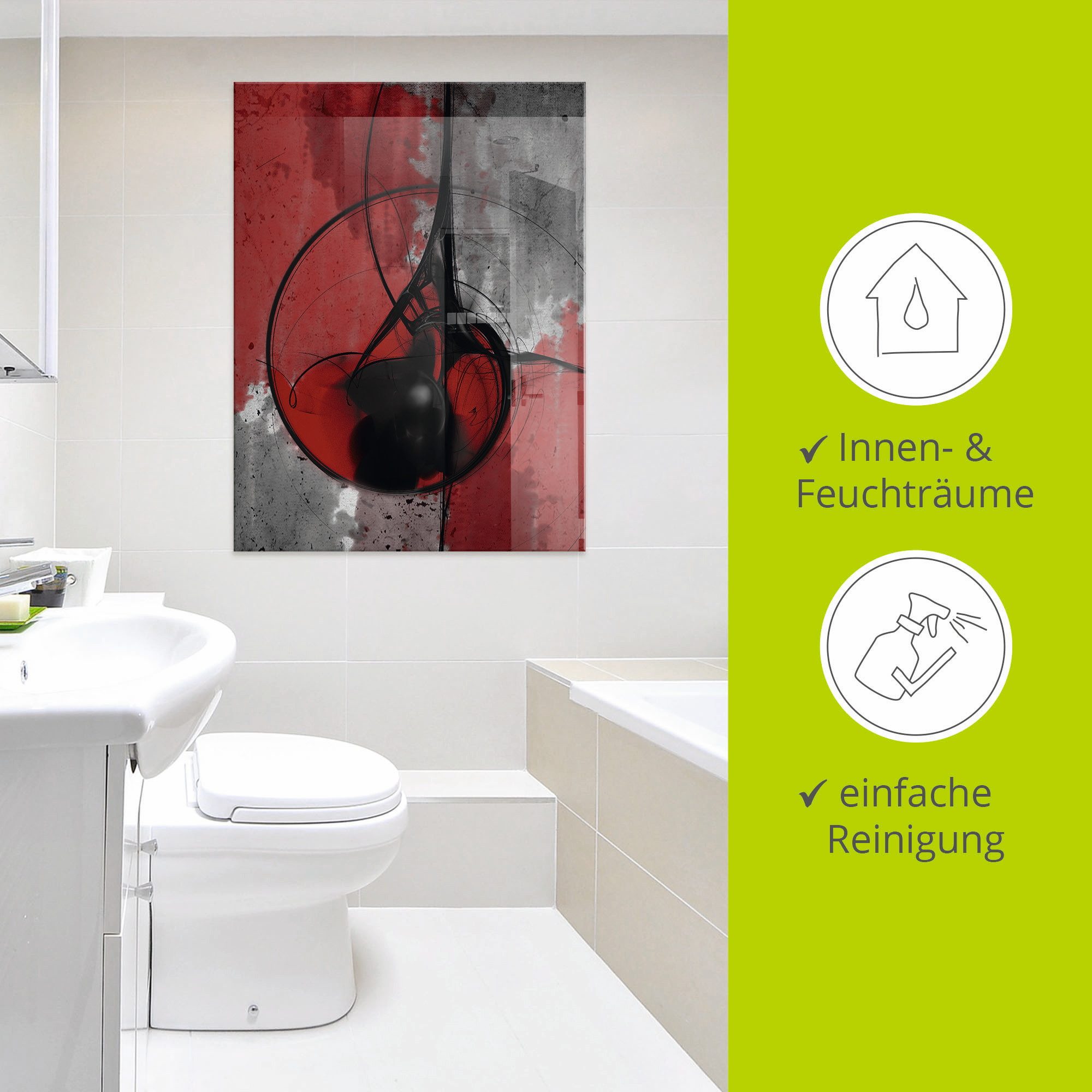 Artland Print op glas Abstract in rood en zwart