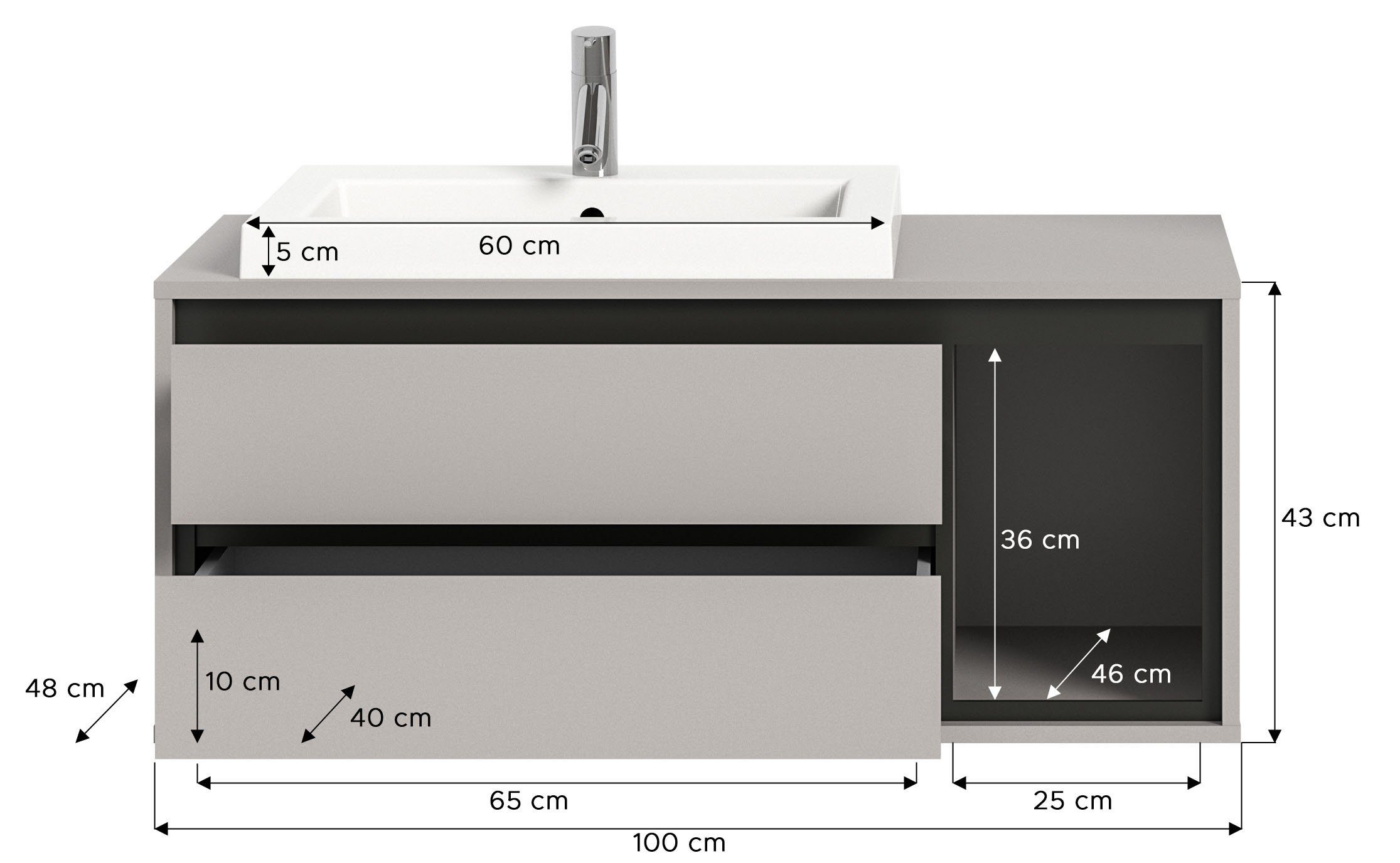 INOSIGN Wastafelonderkast Skygge, Breedte 100 cm, incl. Mineralgiet-wastafel, 2 lades Hangkast, onderkast, badkamermeubels, badkamerkast, kast, badkamer (2-delig)