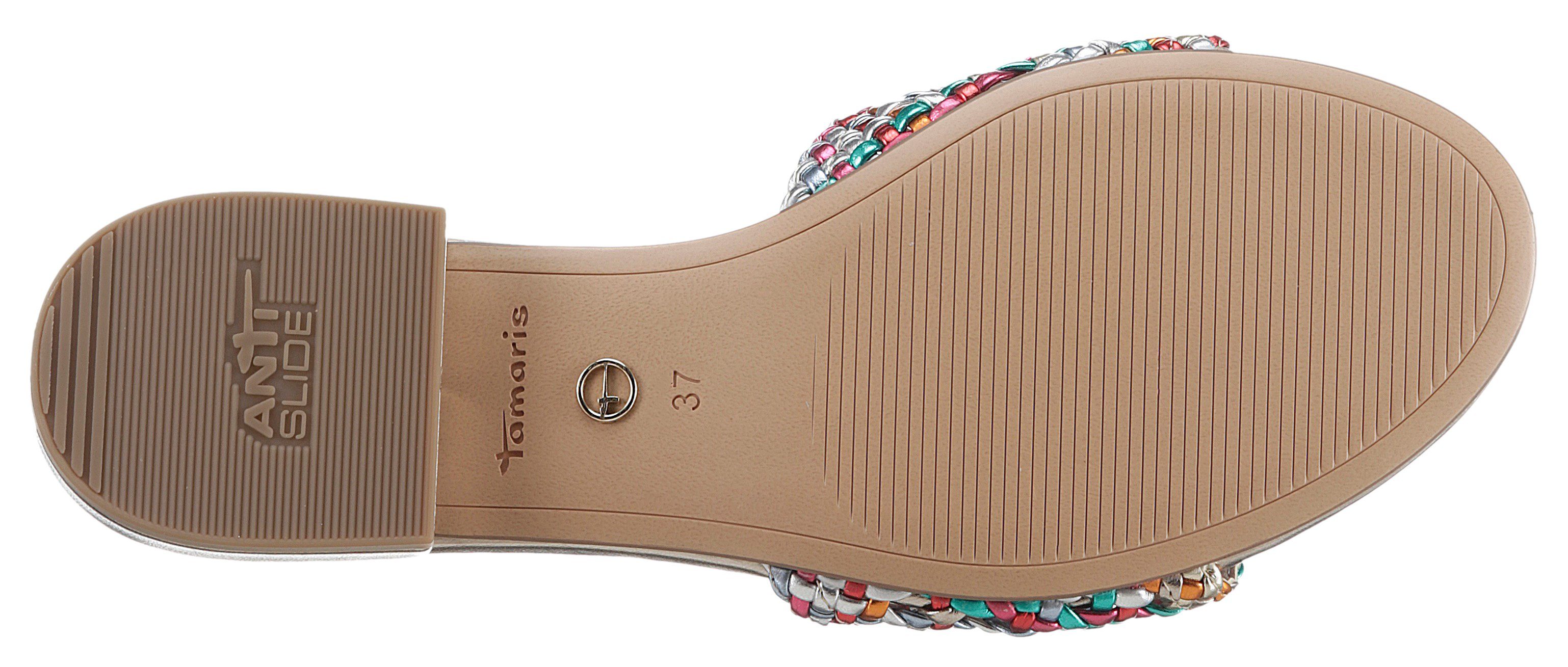 Tamaris Slippers , blokhak, zomerschoen, slippers met gevlochten bandage