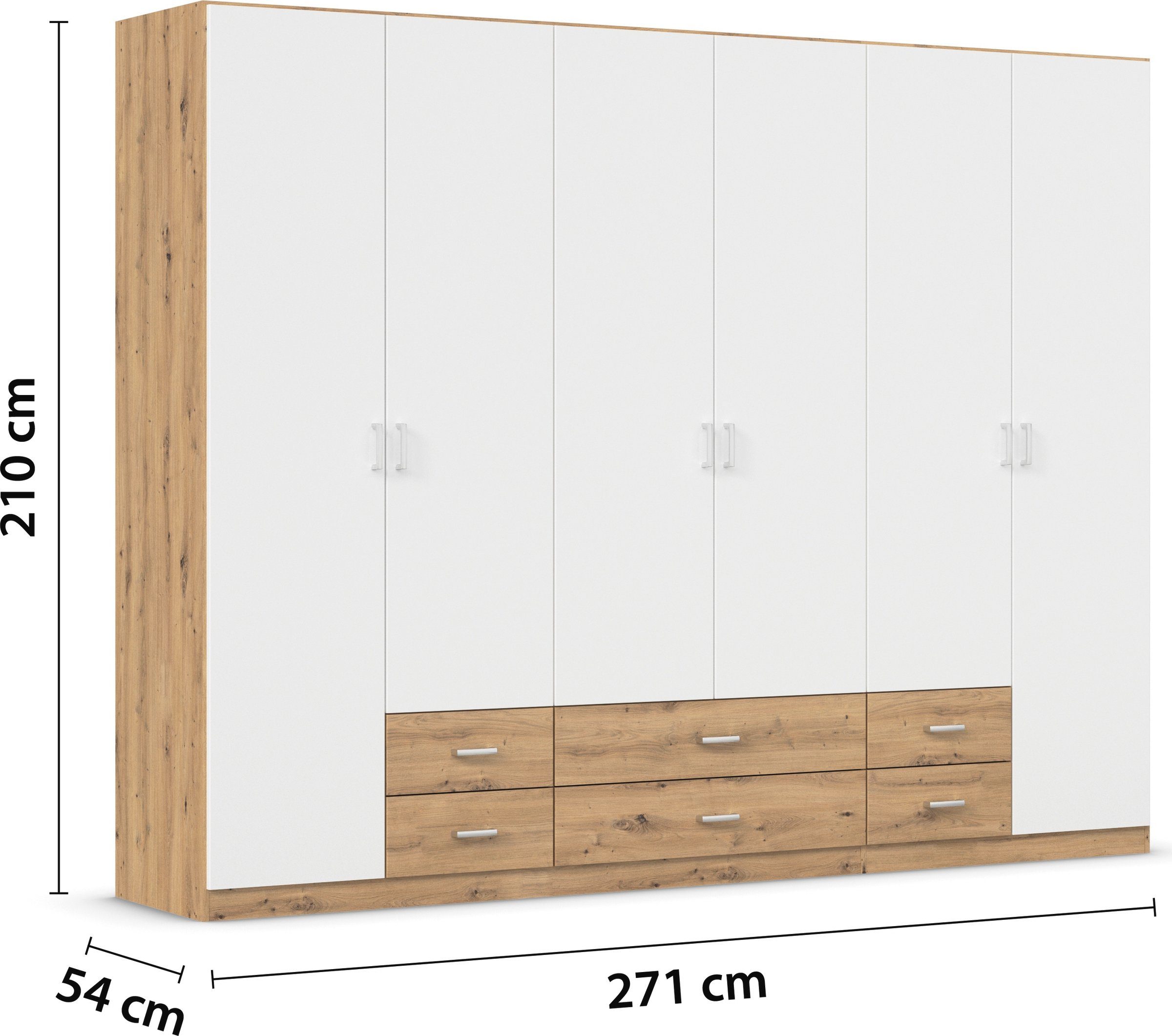 rauch Draaideurkast Kledingkast kast garderobe linnenkast GAMMA in 3 breedtes met 6 lades, in eenvoudig design topseller made in germany