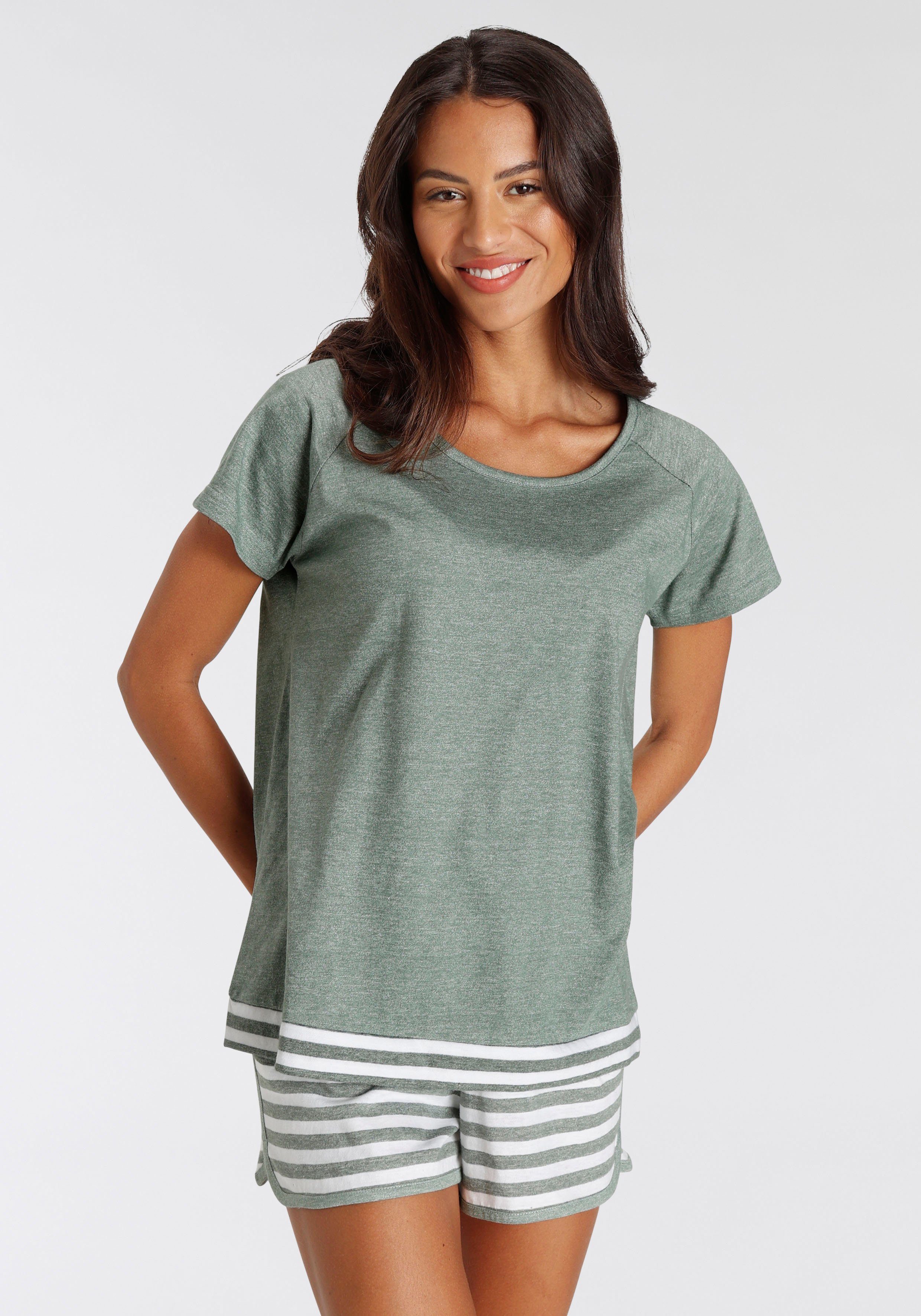 Vivance Dreams Shortama met strepen-details (2-delig) dames shortama's maat 32/34 groen