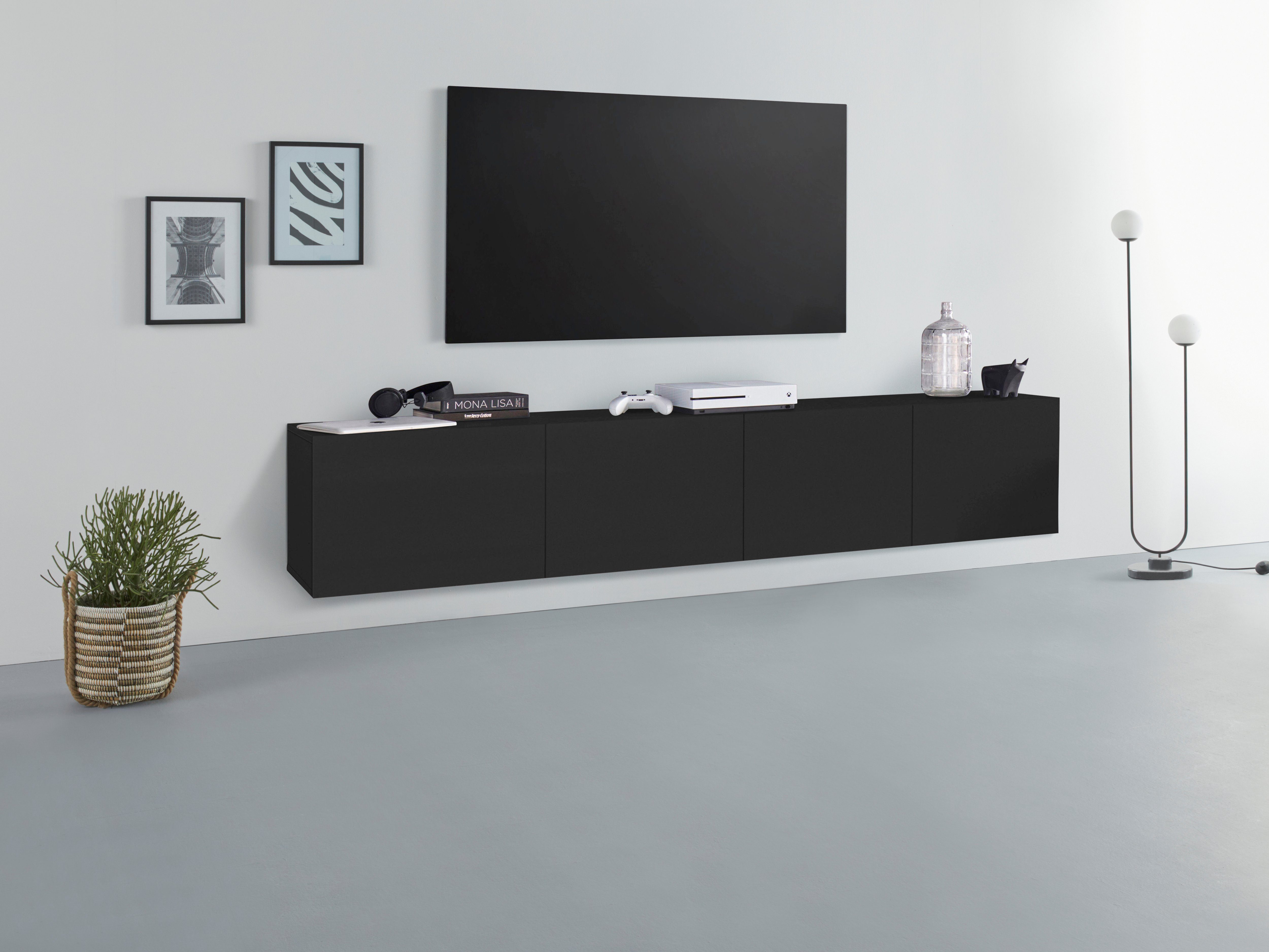 borchardt moebel tv-meubel sophia breedte 200 cm met 4 deuren, staand en hangend zwart