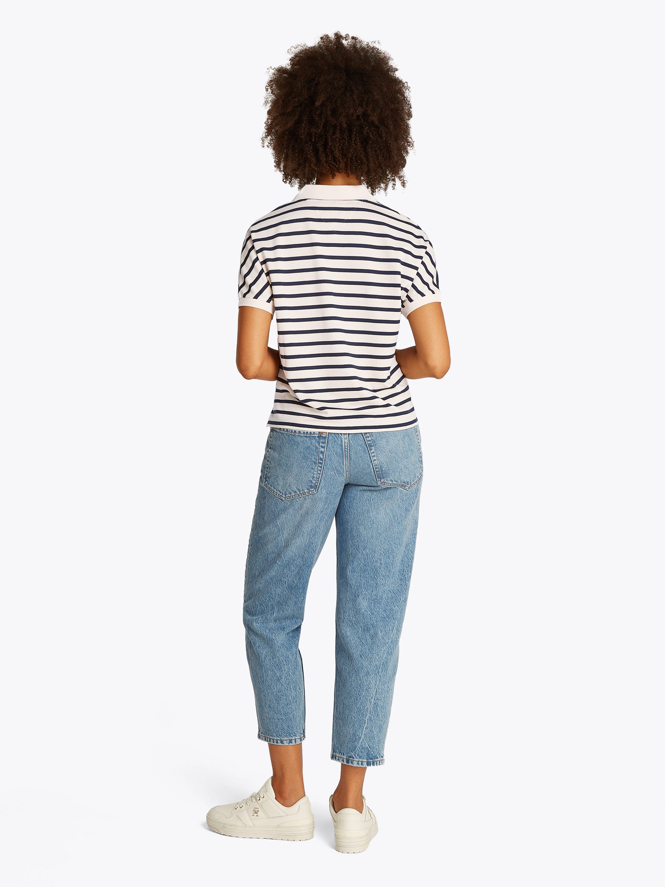 Tommy Hilfiger Poloshirt LYOCELL OPEN-NK RELAXED POLO SS met streepjespatroon, met zijsplitten