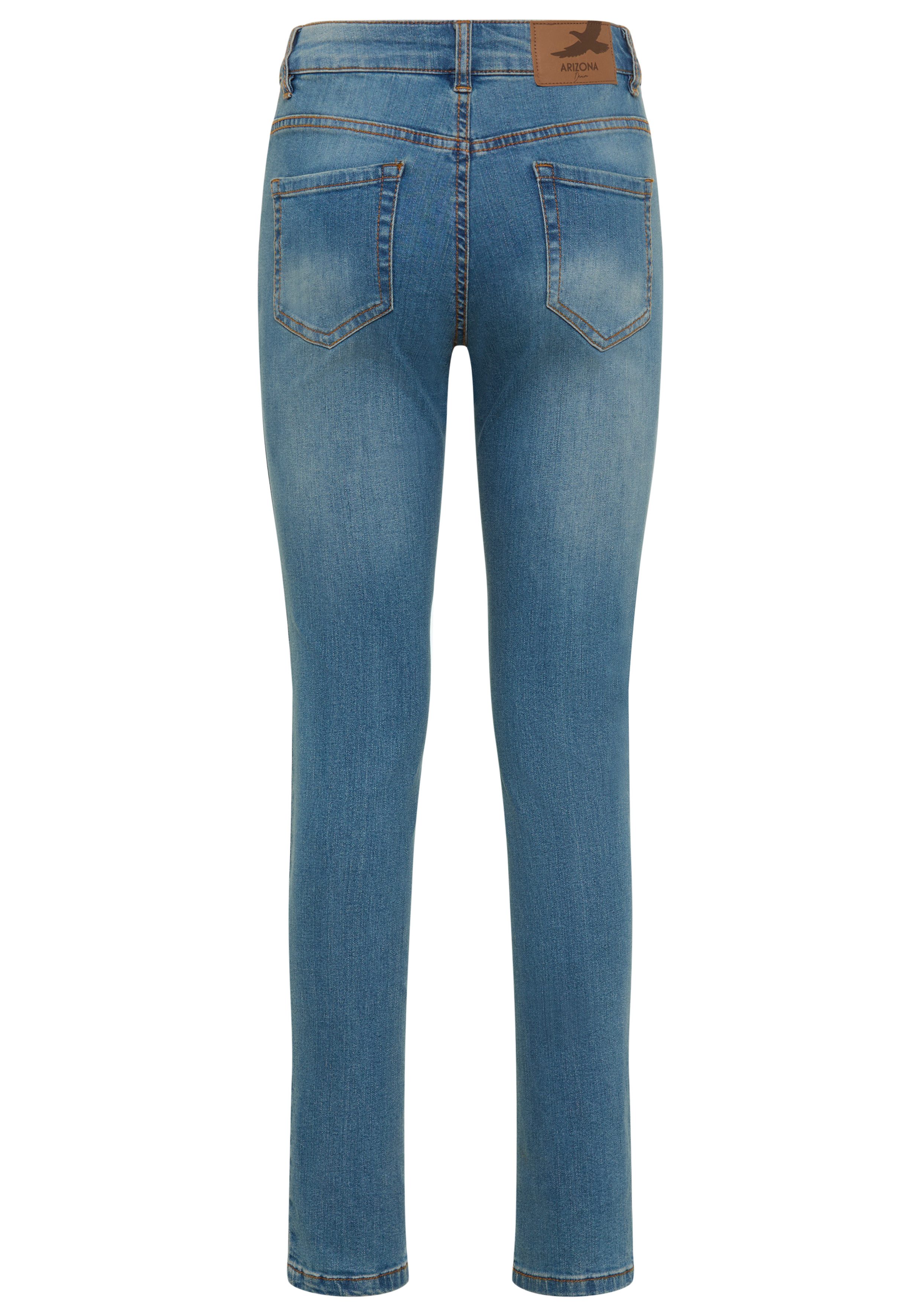 Arizona Slim fit jeans Tailleband met zij-elastiek inzet smalle pasvorm, skinny jeans, used-wassing, hoge taille