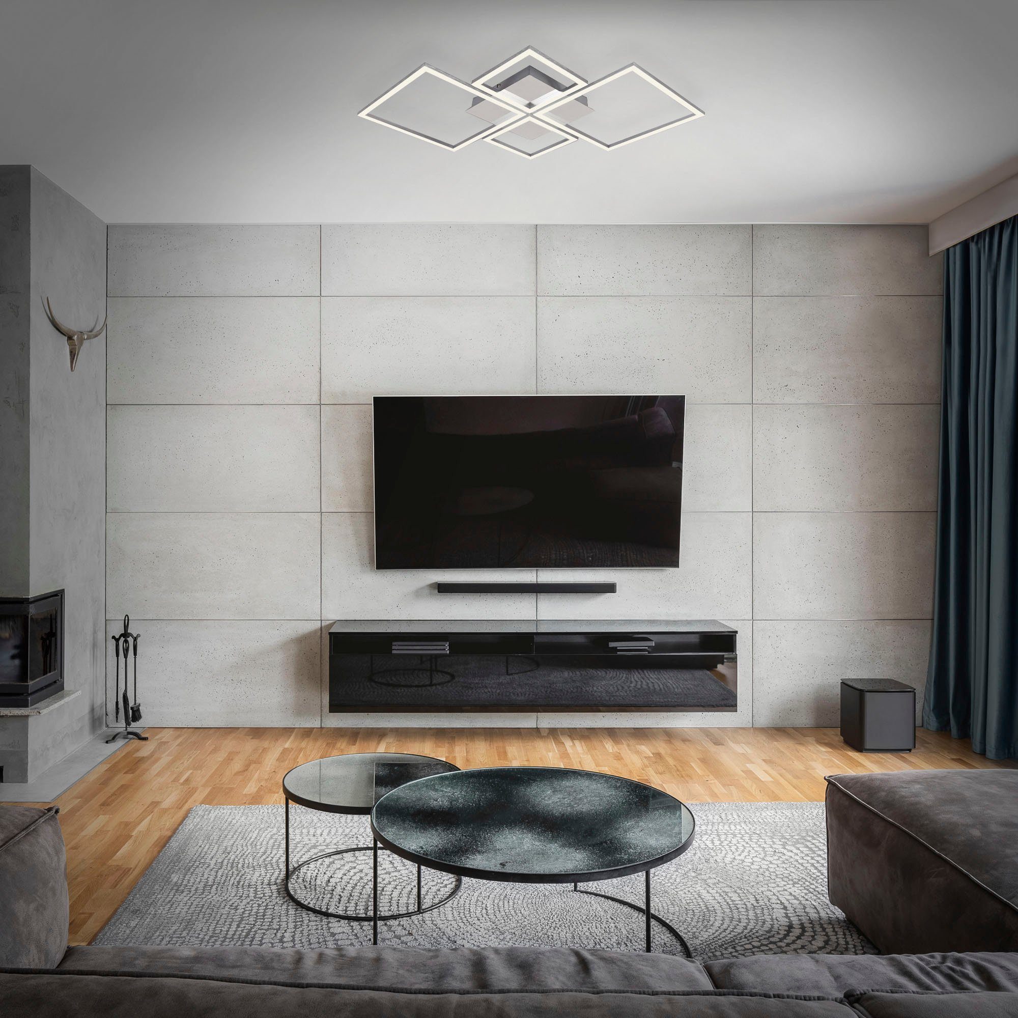 Briloner Leuchten Led-plafondlamp 3128018 FRAME Plafondlamp, 75x47x7,3 cm, chroom-aluminium, 44W, woonkamer, slaapkamer
