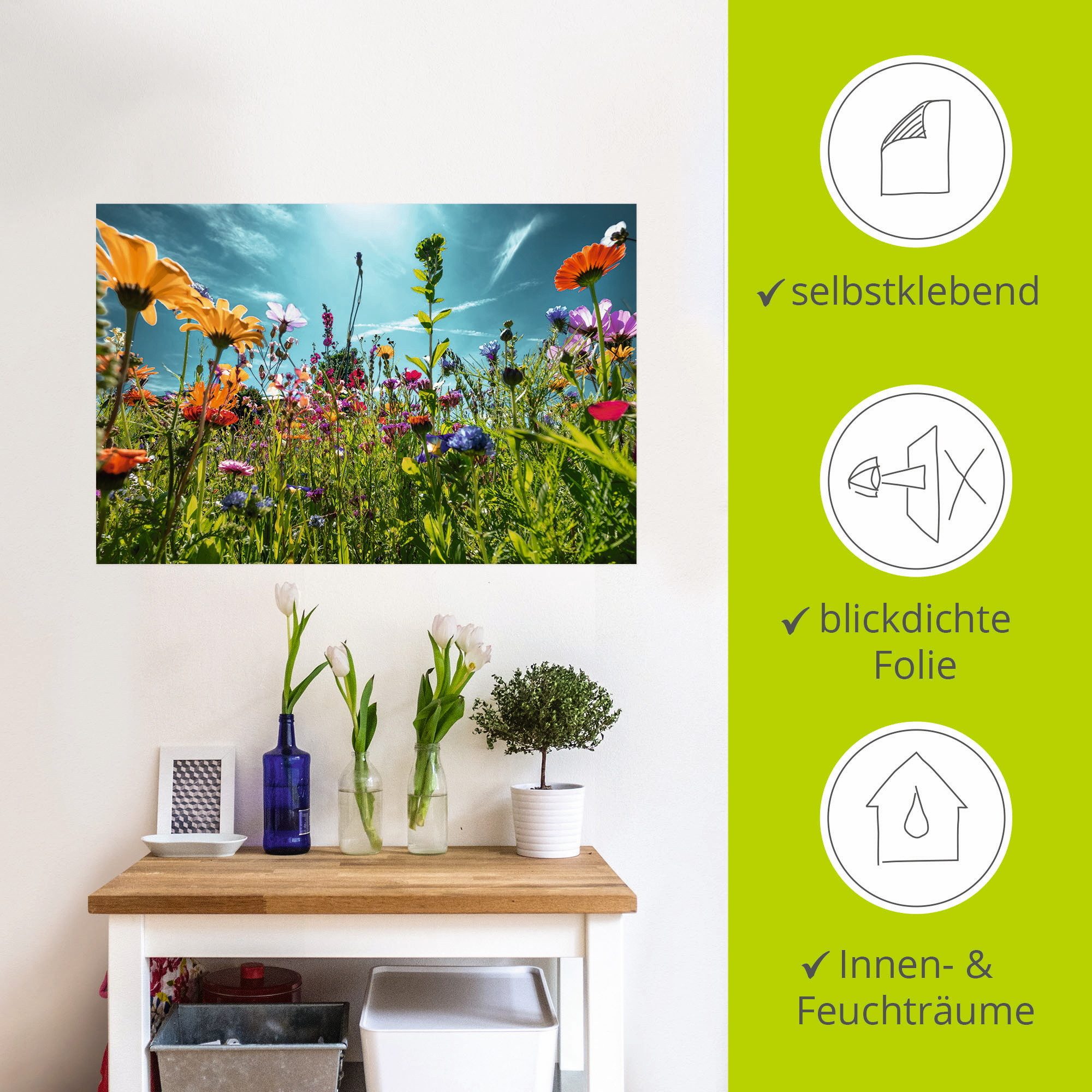 Artland Artprint Kleurrijk bloemenveld als artprint van aluminium, artprint voor buiten, artprint op linnen, poster, muursticker