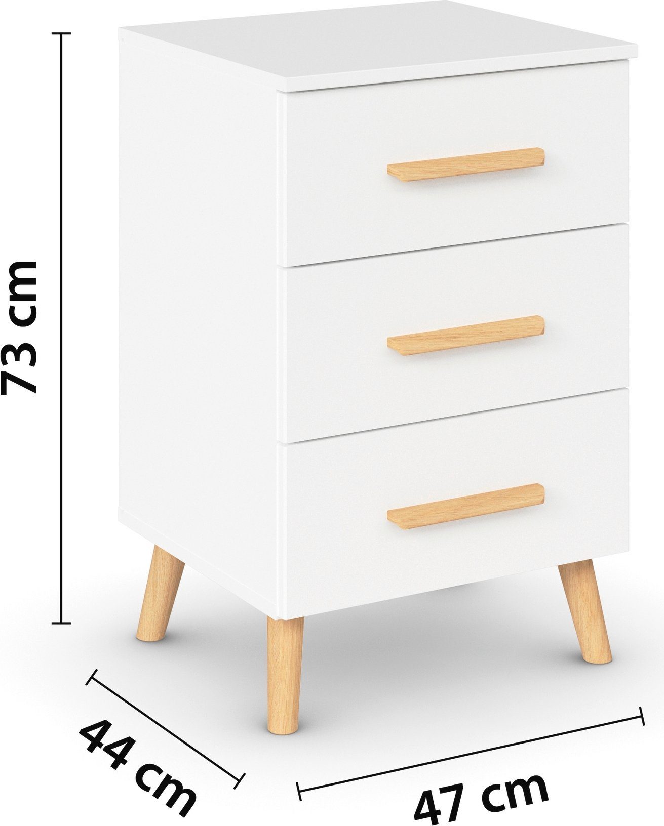 rauch Nachtkastje Skandi by Aditio met massief houten grepen, 3 laden met soft-closefunctie