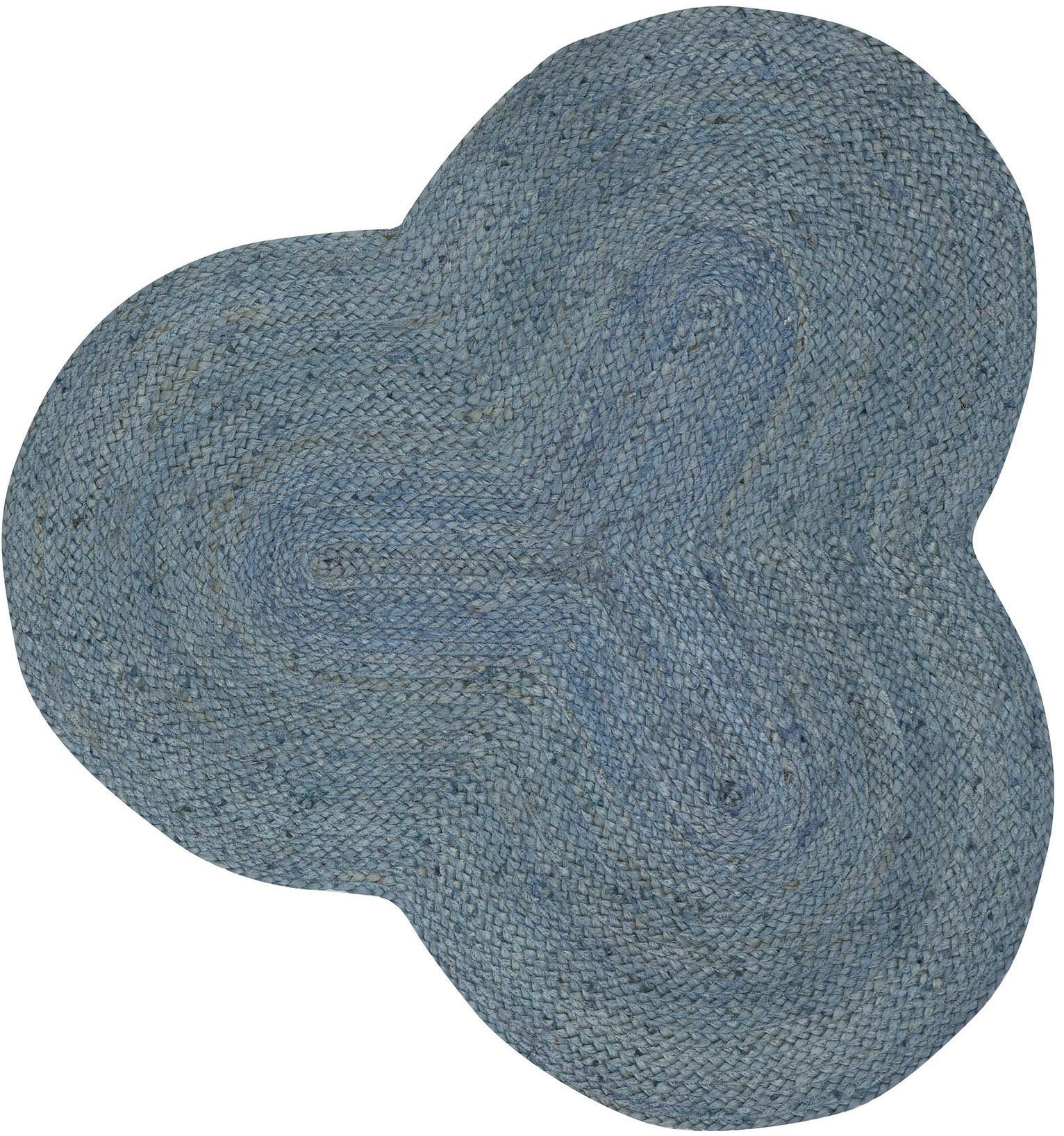 carpetfine Vloerkleed Alia Jutetapijt handgeweven van jute, natuur tapijt, speciale vorm blauw, boho stijl, effen moderne vloerkleden maat 120 cm x