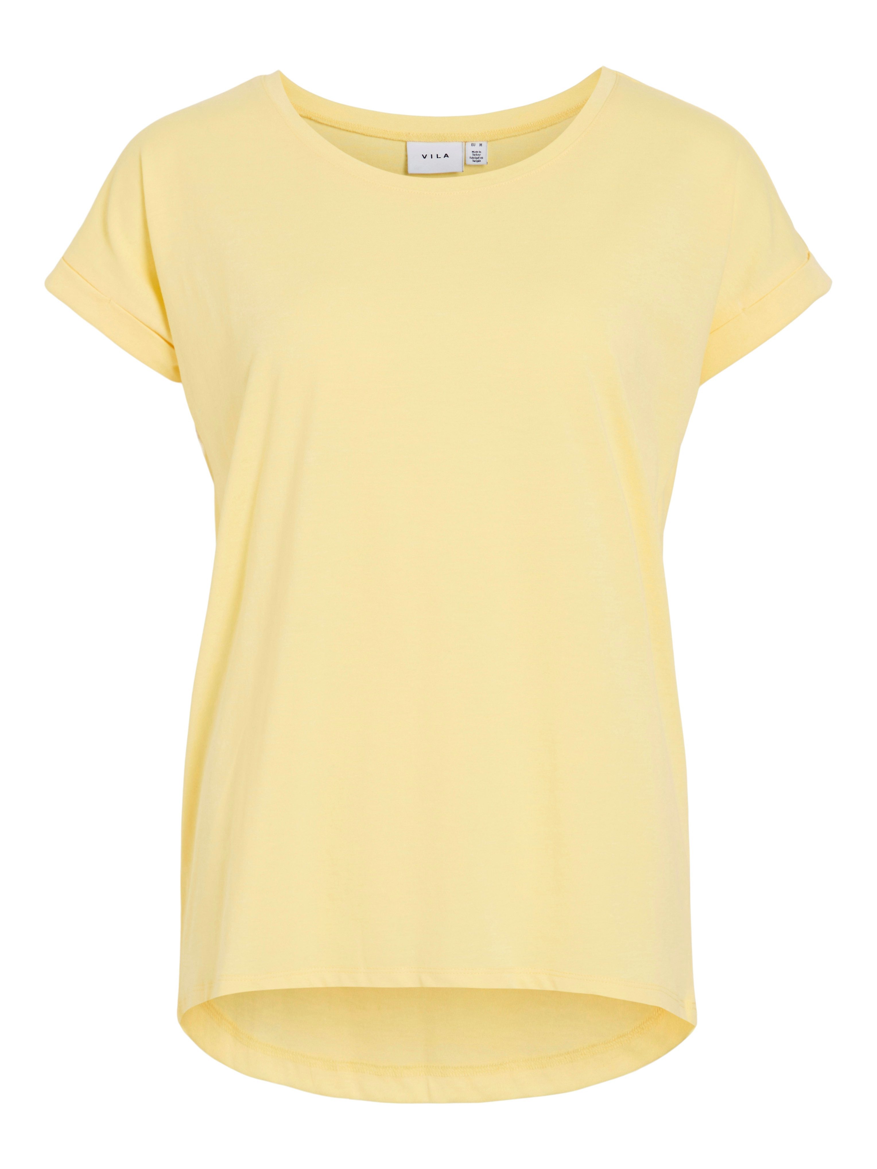 Vila Shirt met ronde hals VIDREAMERS NEW PURE T-SHIRT/SU-NOOS Basic dames T-shirt met ronde hals en omgeslagen mouwen