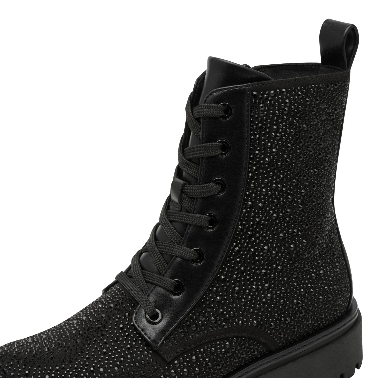 Marco Tozzi Veterlaarsjes , blokhak, veterboots bezet met glanzende strasssteentjes