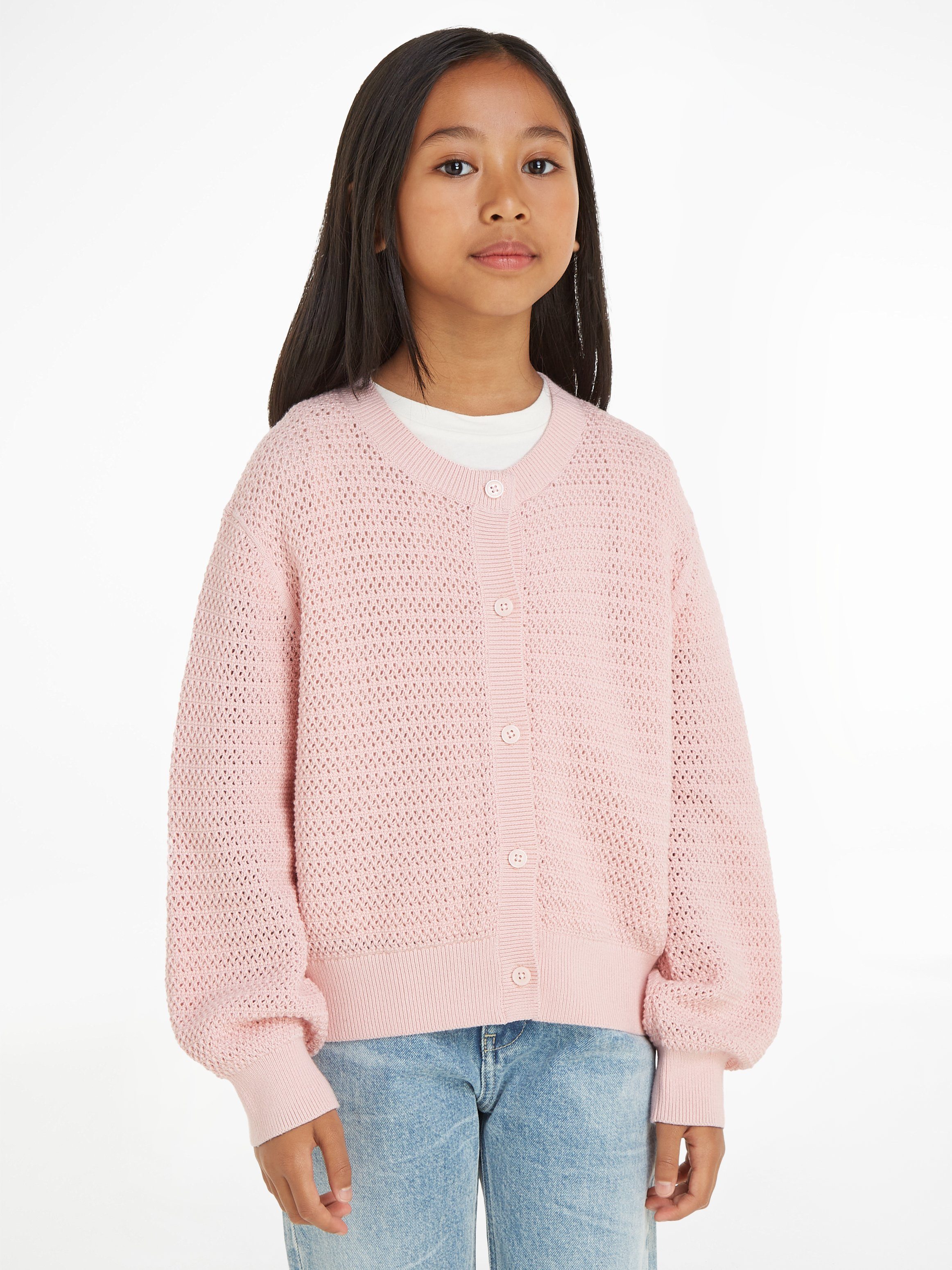 Tommy Hilfiger Vest CROCHET CARDIGAN Kinderen tot 16 jaar meisjes vesten maat 4 (104) roze