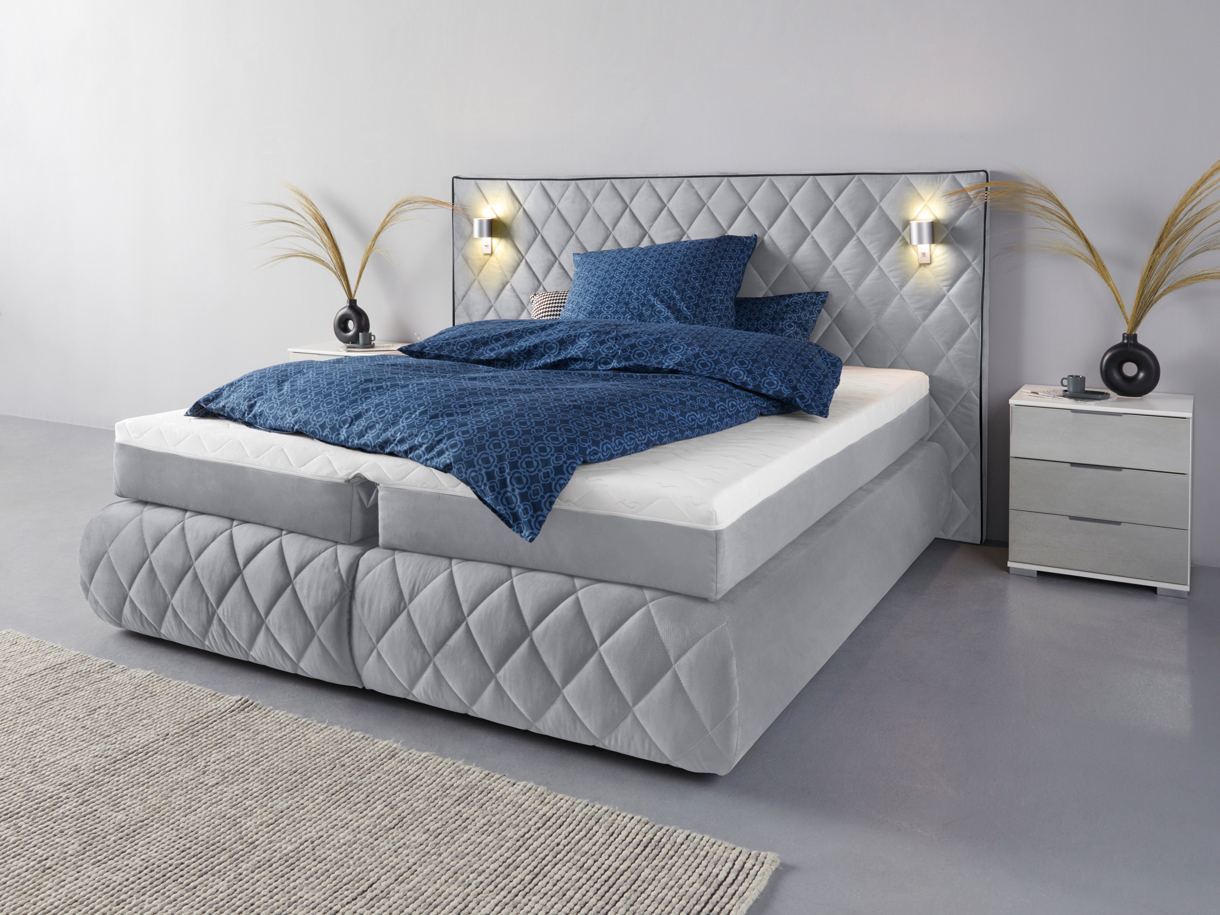 Places of Style Boxspring Alaric naar keuze met en zonder stralen, topmatras pocketvering boxsprings grijs
