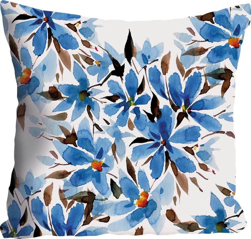 queence Sierkussen Julian Kussenhoes, bloemen, blauw, wit, floraal, elegant, fris, natuur, decoratiekussen (1 stuk)