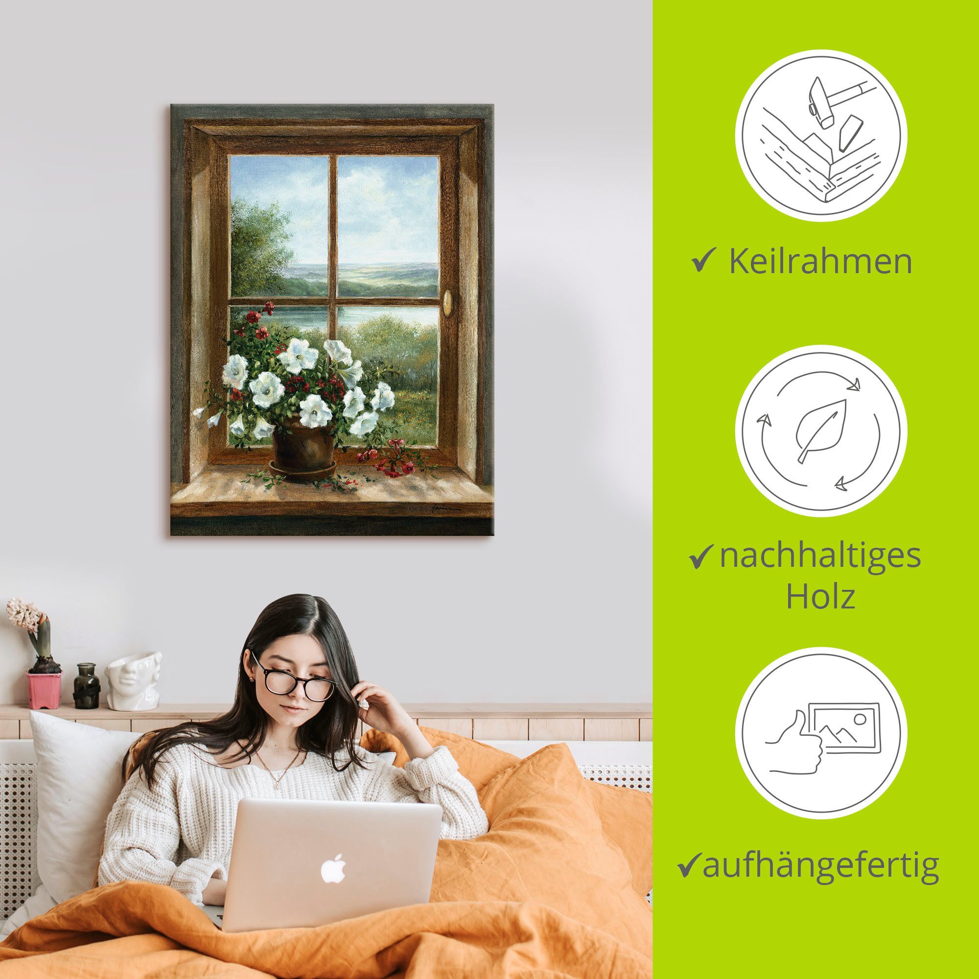 Artland Artprint Bloemen bij het raam als artprint van aluminium, artprint voor buiten, artprint op linnen, poster, muursticker