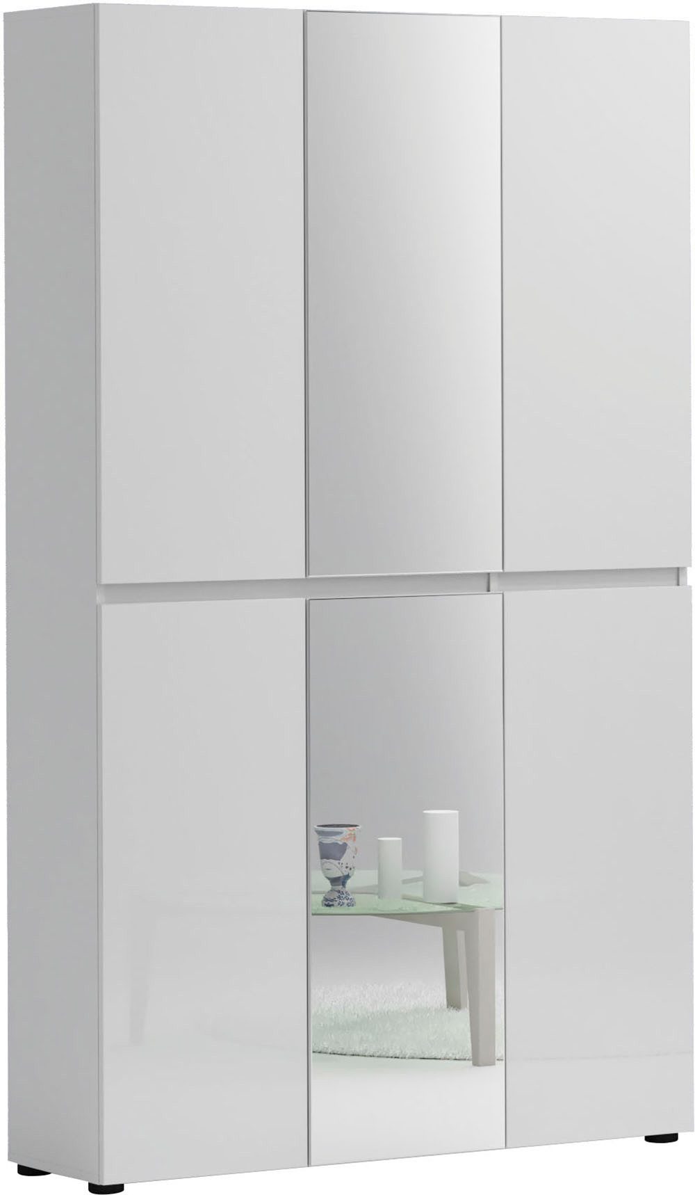 INOSIGN Schoenenkast Mister, schoenenkast, schoenenmeubelen, schoenenopslag, schoenenrek Breedte 120 cm, hoogte 200 cm, diepte 34 cm, 6 deuren, 24 vakken, 2 spiegels